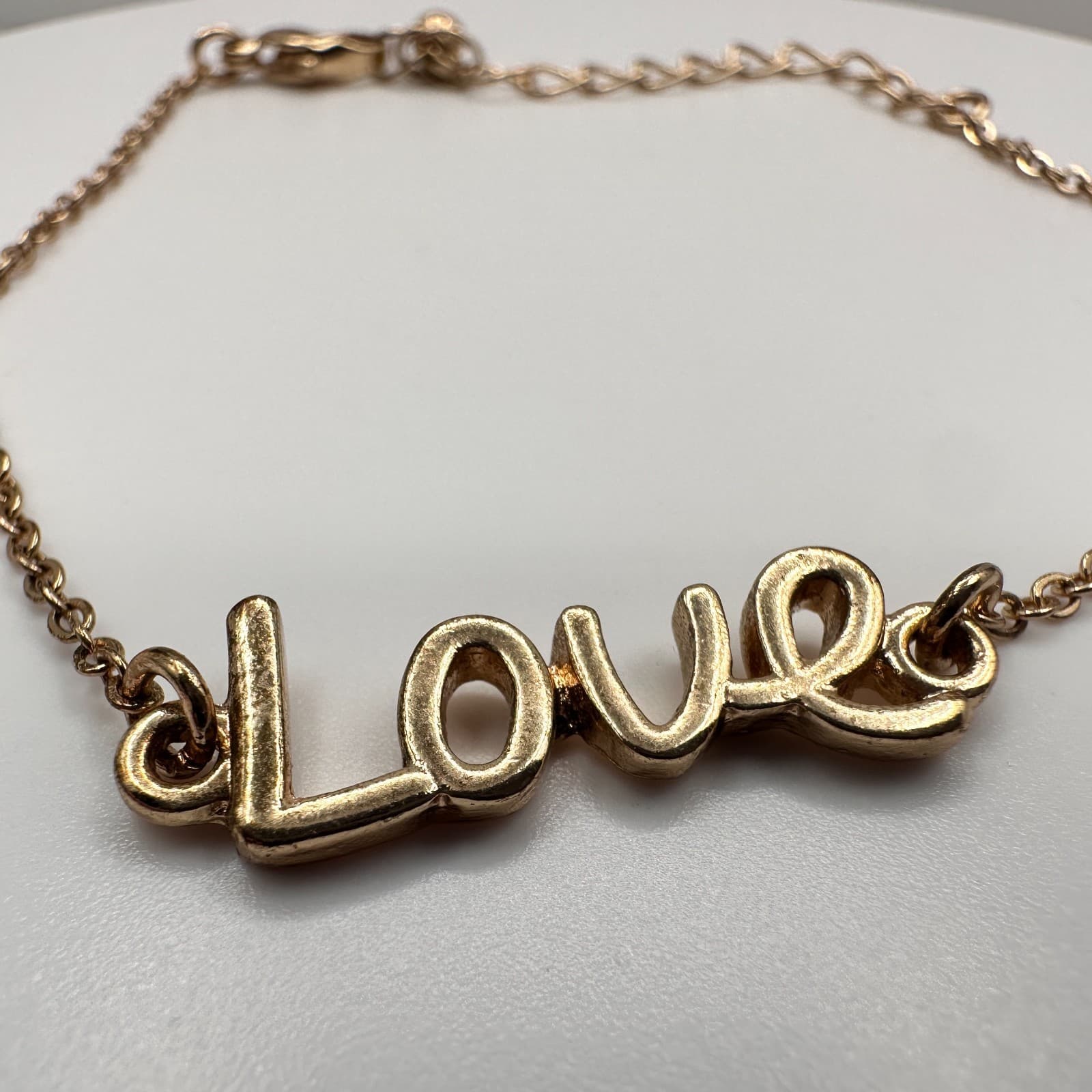 Vintage 90s Gold Tone Love Script Charm Bracelet Minimalist Dainty Jewelry - Thumbnail 2