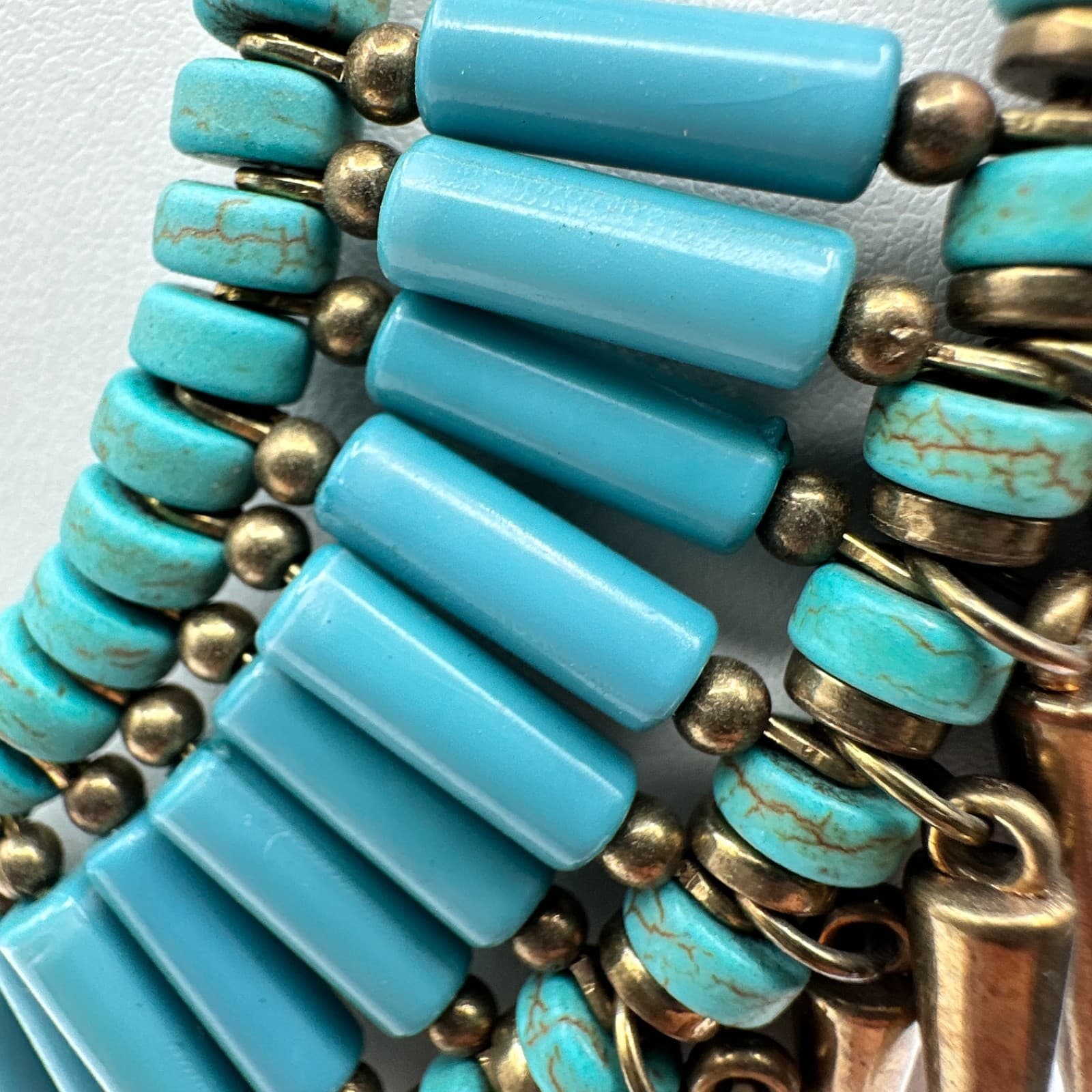 Vintage Y2K Turquoise Blue Beaded Bib Necklace Gold Spike Statement Jewelry - Thumbnail 10