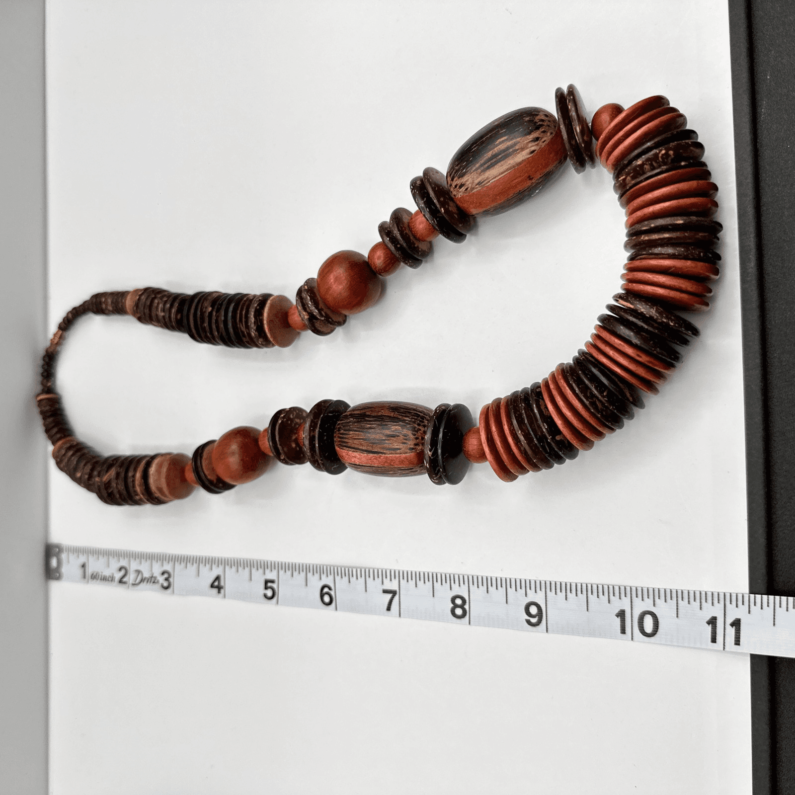 Vintage 90s Coconut Shell Wood Bead Necklace Chunky Boho Statement Jewelry - Thumbnail 10