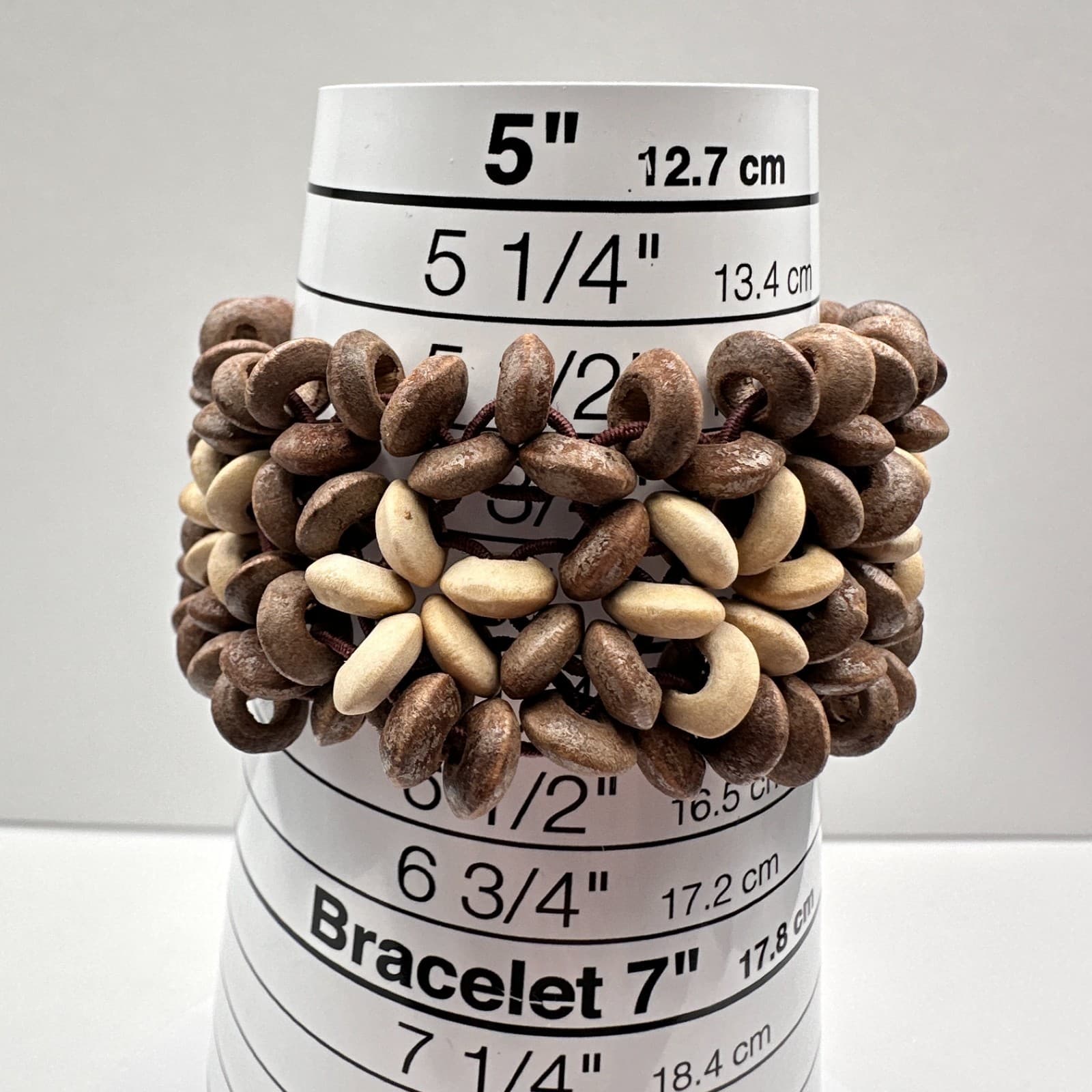 Vintage 90s Wood Bead Stretch Bracelet Floral Natural Style Boho Women's Jewelry - Thumbnail 8