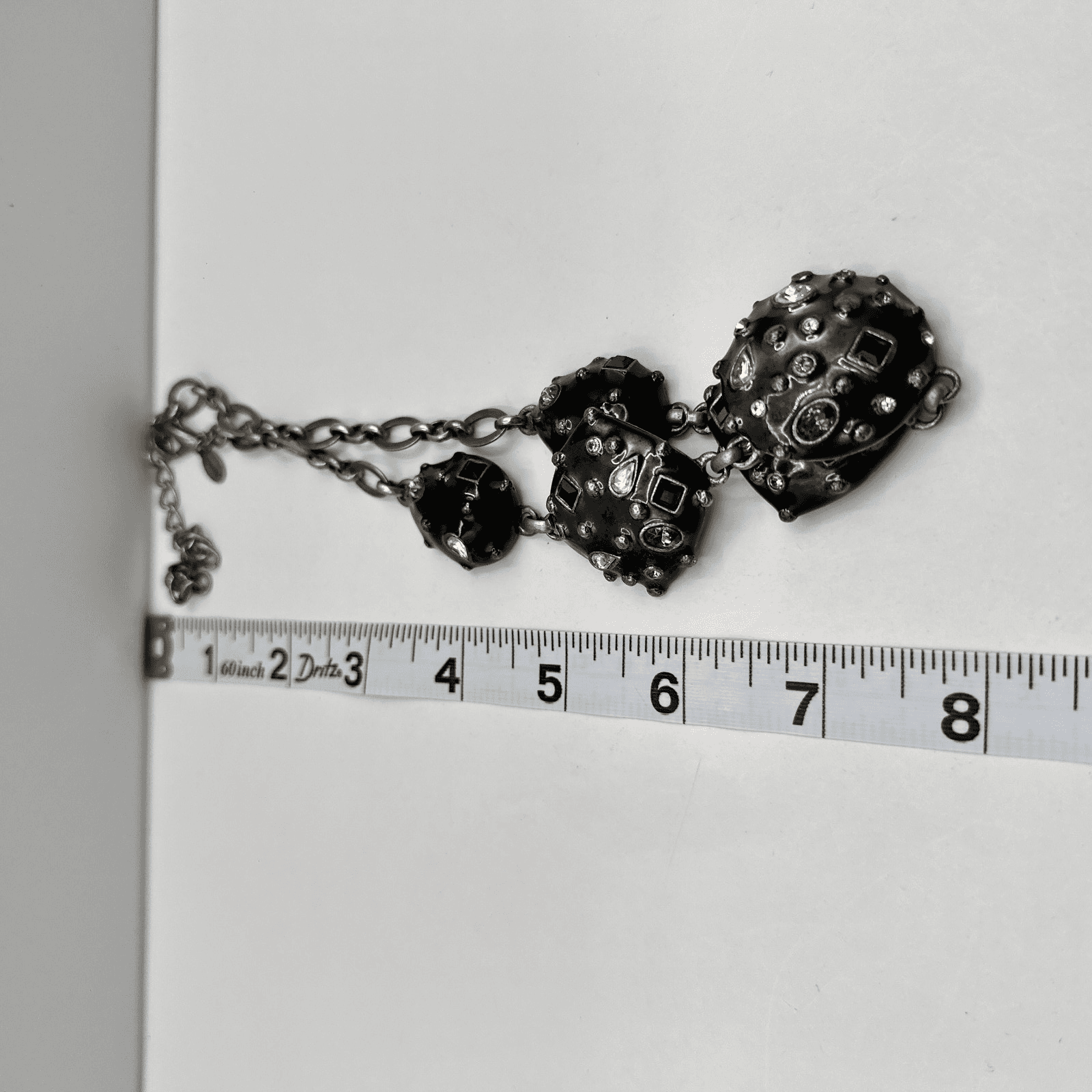 Vintage 90s Black Enamel Rhinestone Jewelry Set Silver-Tone Chunky Retro Hoop - Thumbnail 20