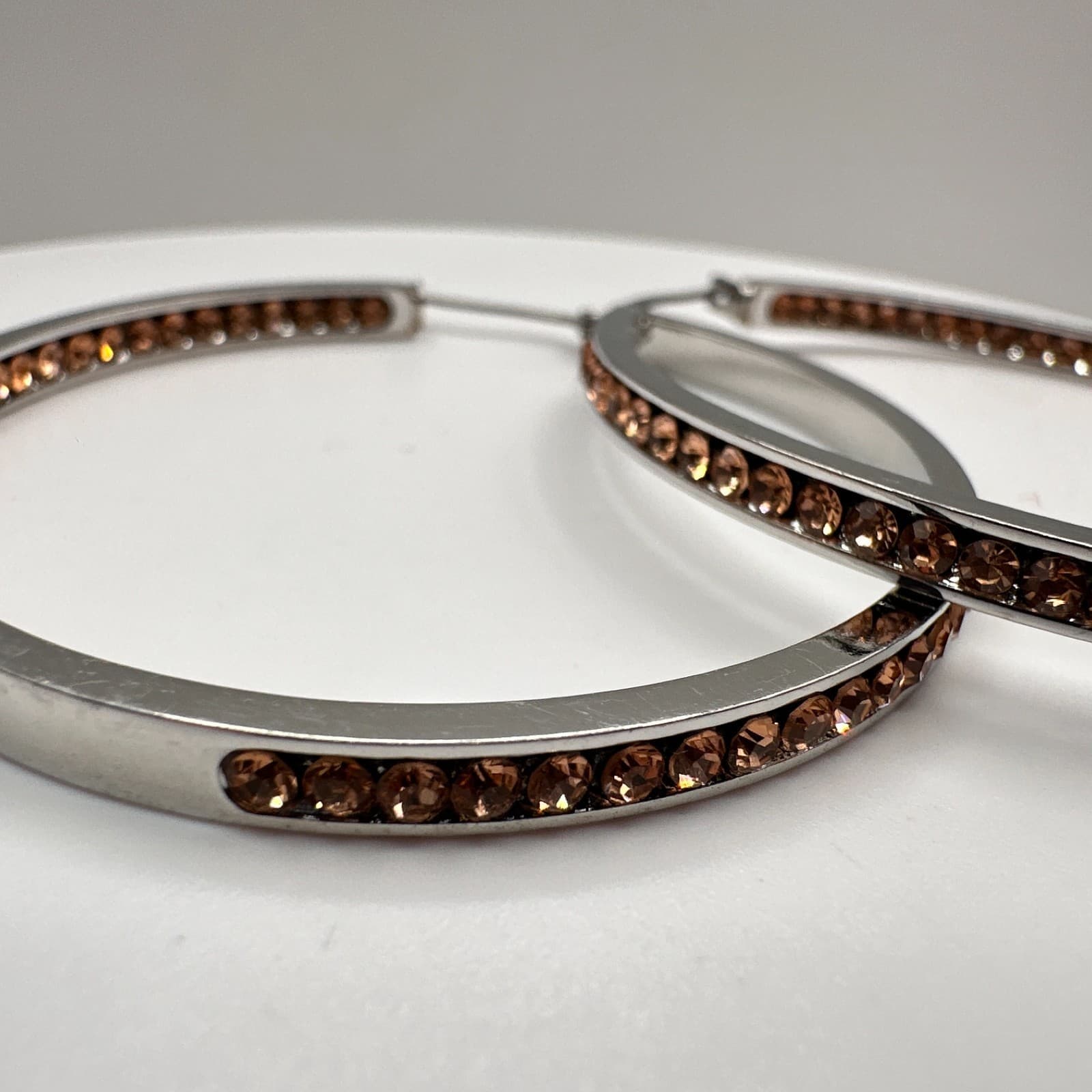 Vintage 90s Silver Tone Champagne Glass Large Hoop Earrings Fashion Jewelry - Thumbnail 4