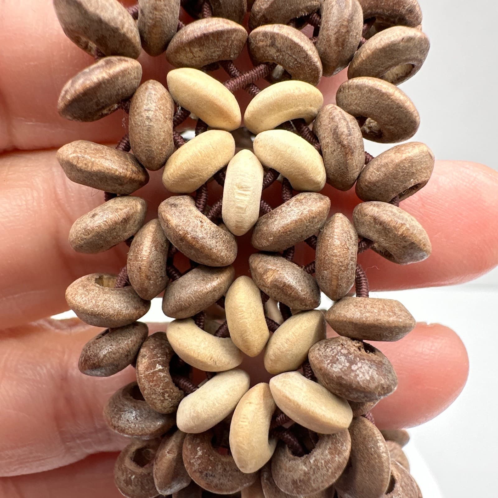 Vintage 90s Wood Bead Stretch Bracelet Floral Natural Style Boho Women's Jewelry - Thumbnail 7