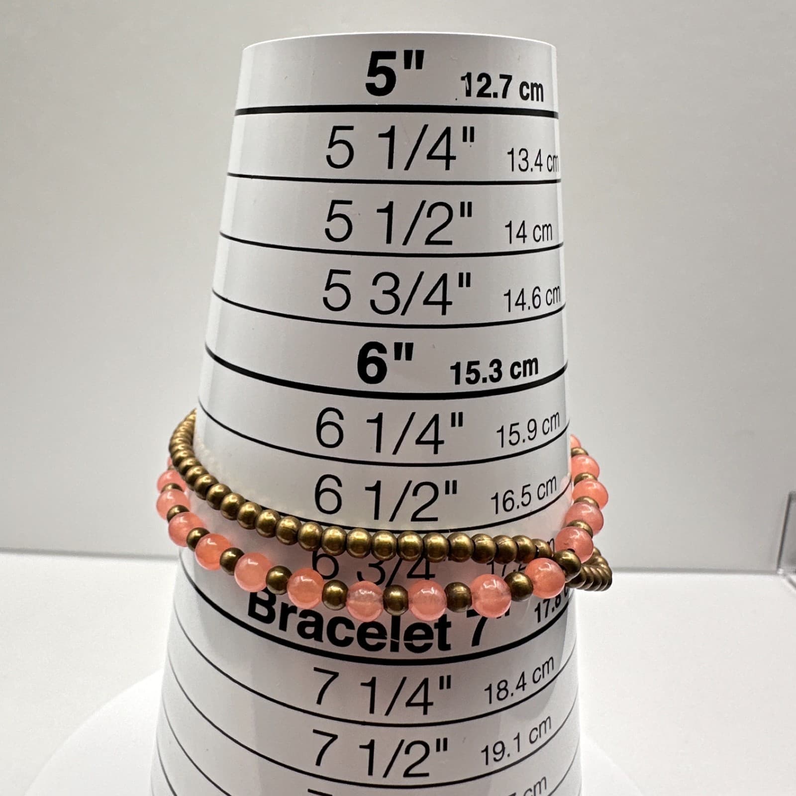 Vintage 90s Pink Quartz Stone Brass Bead Double Layer Bracelet Pendent Bells - Thumbnail 8