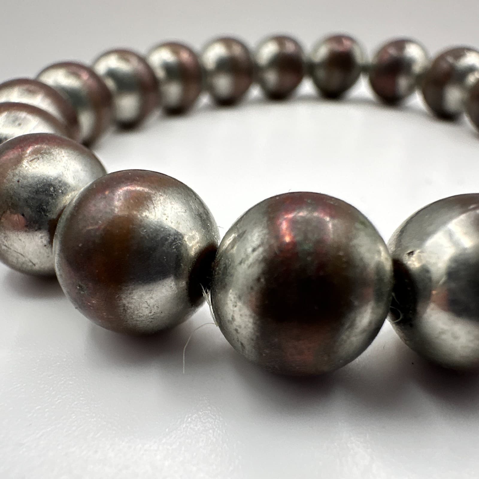 Vintage 90s Silver Tone Beaded Stretch Bracelet Boho Statement Women's Jewelry - Thumbnail 3
