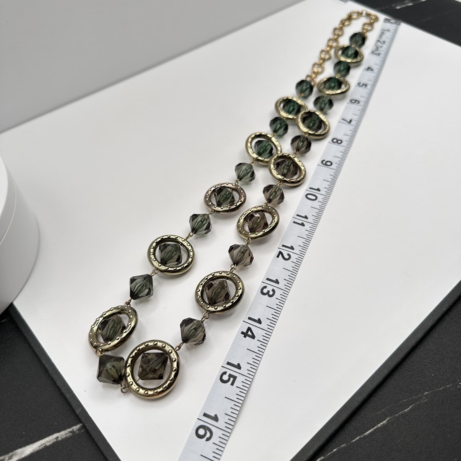 Vintage Y2K Grey Crystal Geometric Necklace Gold Tone Chunky Women's Jewelry - Thumbnail 6