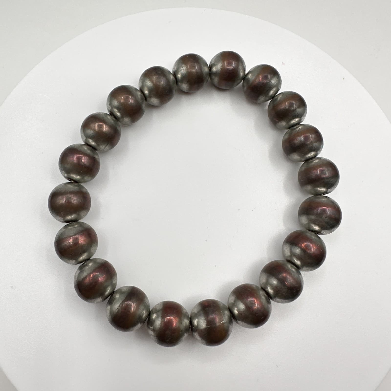 Vintage 90s Silver Tone Beaded Stretch Bracelet Boho Statement Women's Jewelry - Thumbnail 2