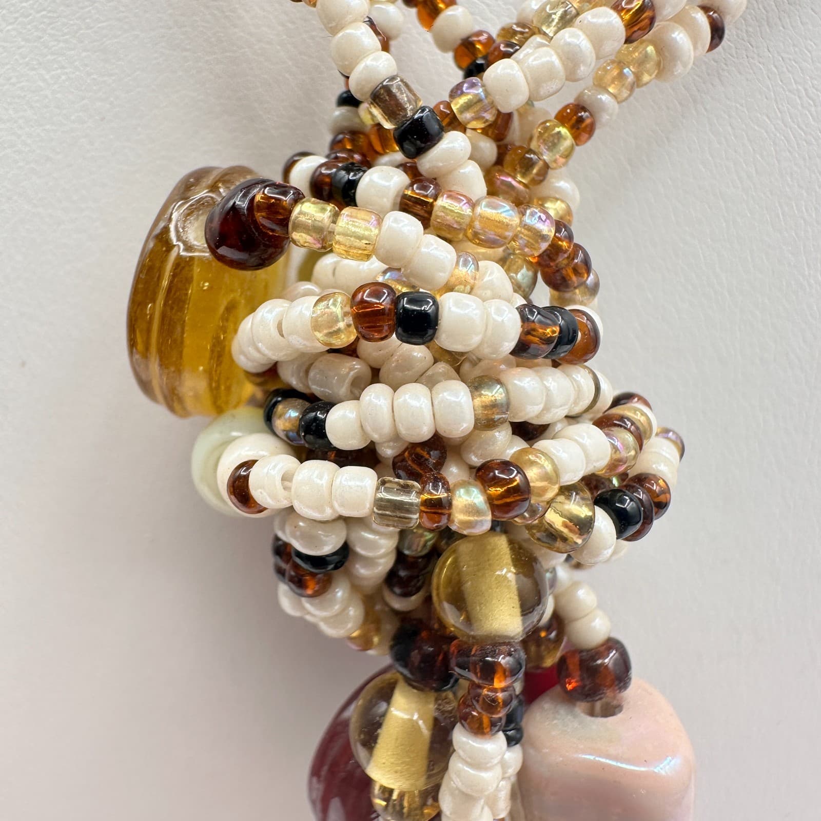 Vintage 90s Multi-Strand Beaded Dangling Tassels Necklace Boho Women's Jewelry - Thumbnail 7