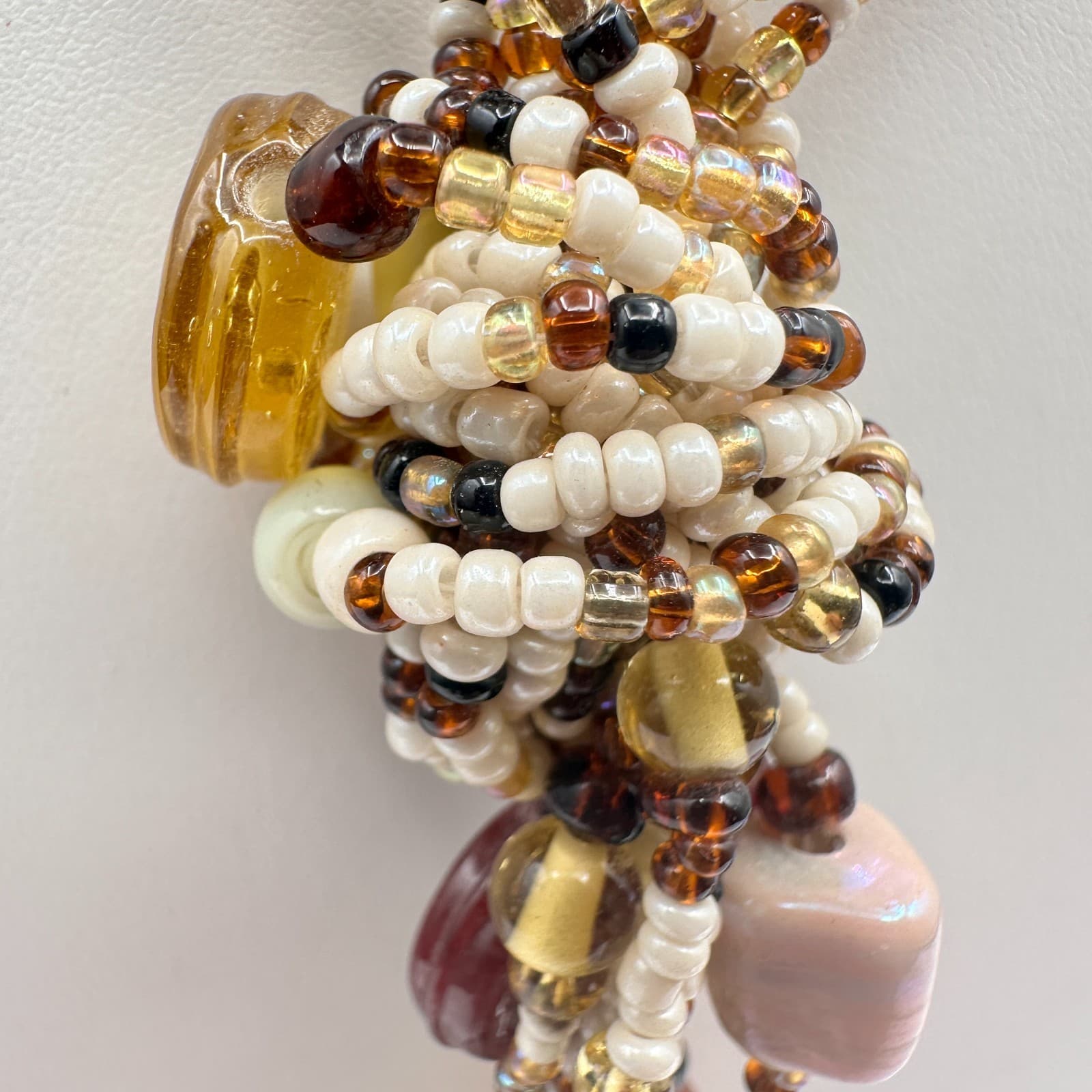 Vintage 90s Multi-Strand Beaded Dangling Tassels Necklace Boho Women's Jewelry - Thumbnail 4