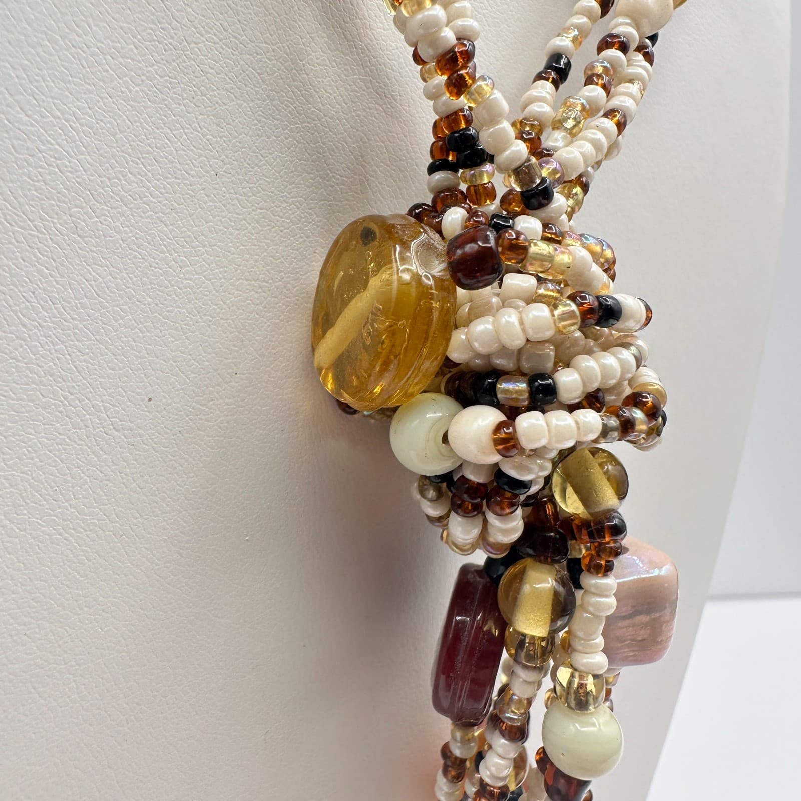 Vintage 90s Multi-Strand Beaded Dangling Tassels Necklace Boho Women's Jewelry - Thumbnail 6