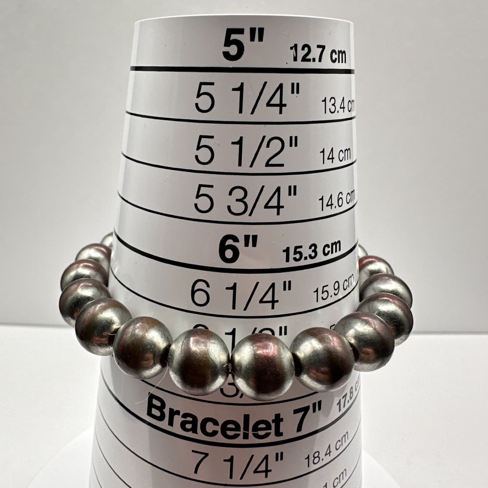 Vintage 90s Silver Tone Beaded Stretch Bracelet Boho Statement Women's Jewelry - Thumbnail 8