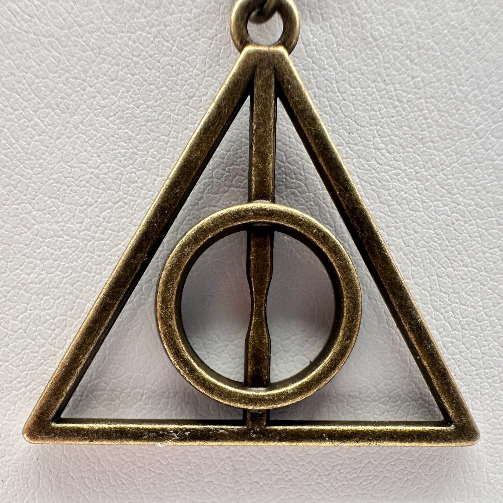 Vintage 90s Harry Potter Deathly Hallows Pendant Necklace Bronze Tone Jewelry - Thumbnail 4