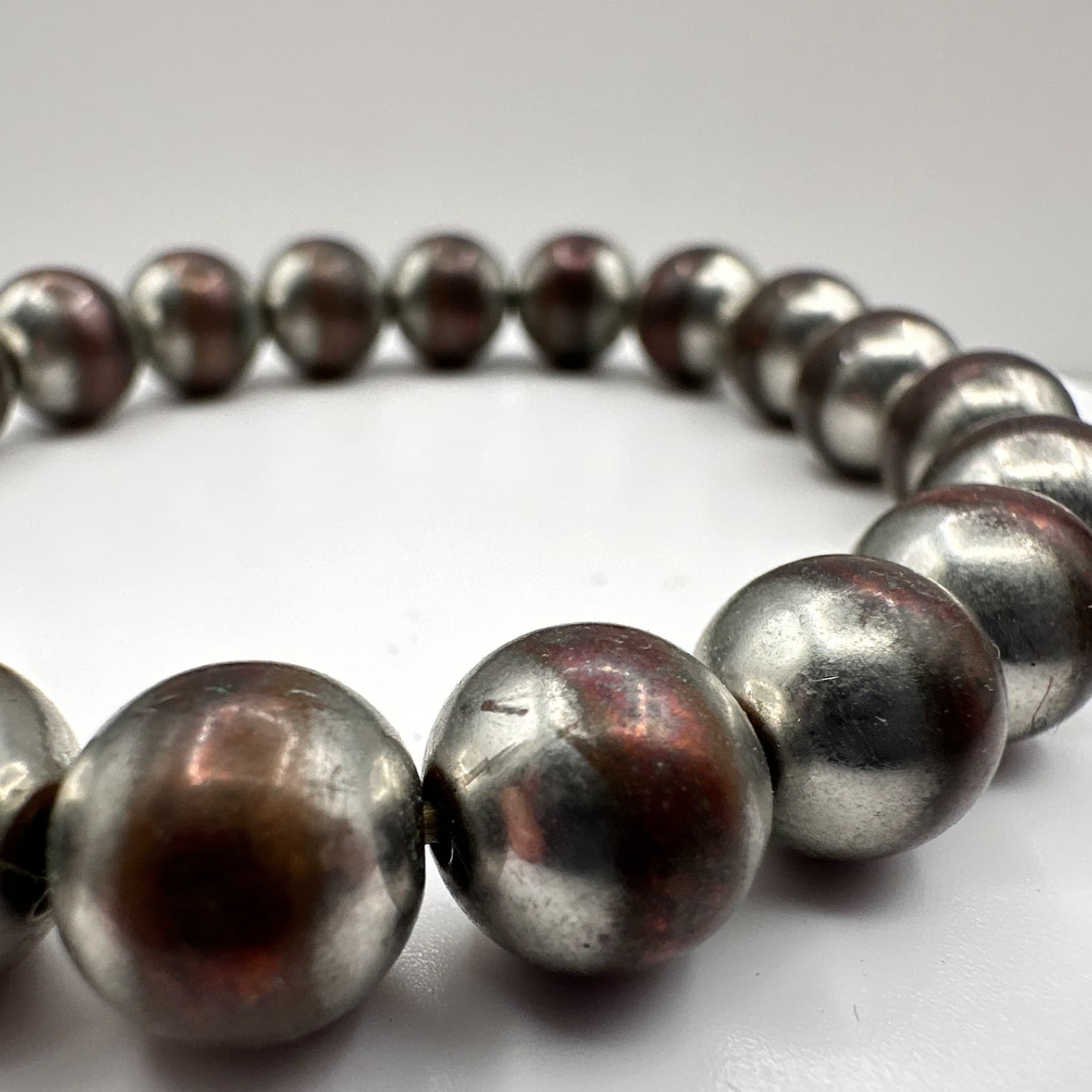 Vintage 90s Silver Tone Beaded Stretch Bracelet Boho Statement Women's Jewelry - Thumbnail 5