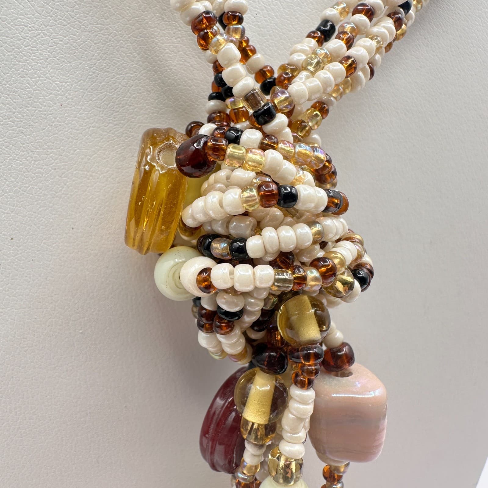 Vintage 90s Multi-Strand Beaded Dangling Tassels Necklace Boho Women's Jewelry - Thumbnail 3