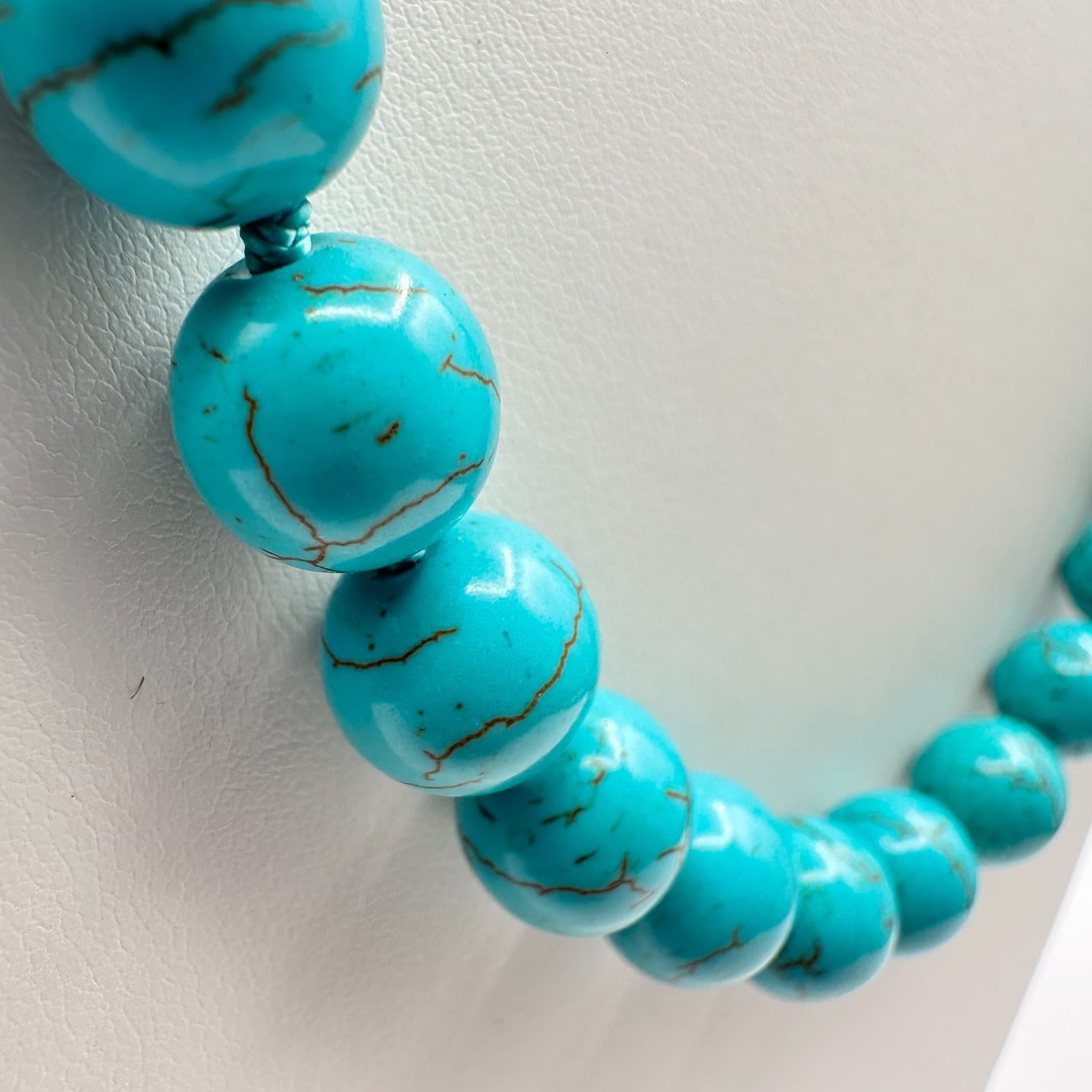 Vintage 90s Turquoise Howlite Beaded Necklace Blue Crystal Statement Jewelry - Thumbnail 3