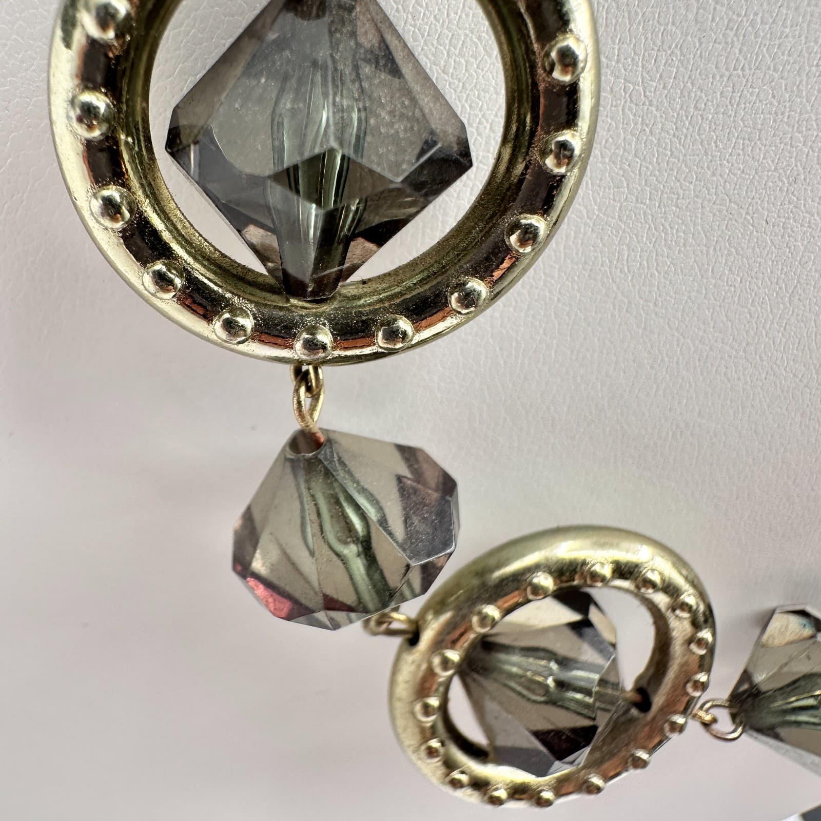 Vintage Y2K Grey Crystal Geometric Necklace Gold Tone Chunky Women's Jewelry - Thumbnail 4