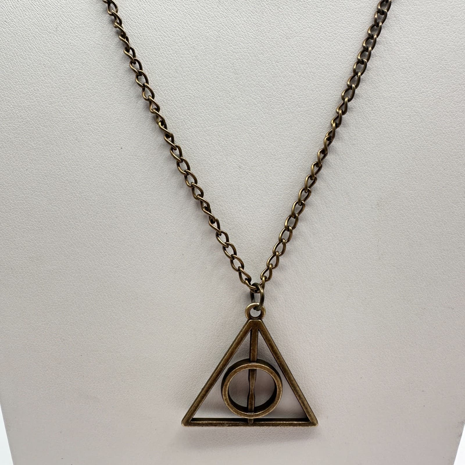 Vintage 90s Harry Potter Deathly Hallows Pendant Necklace Bronze Tone Jewelry - Thumbnail 2