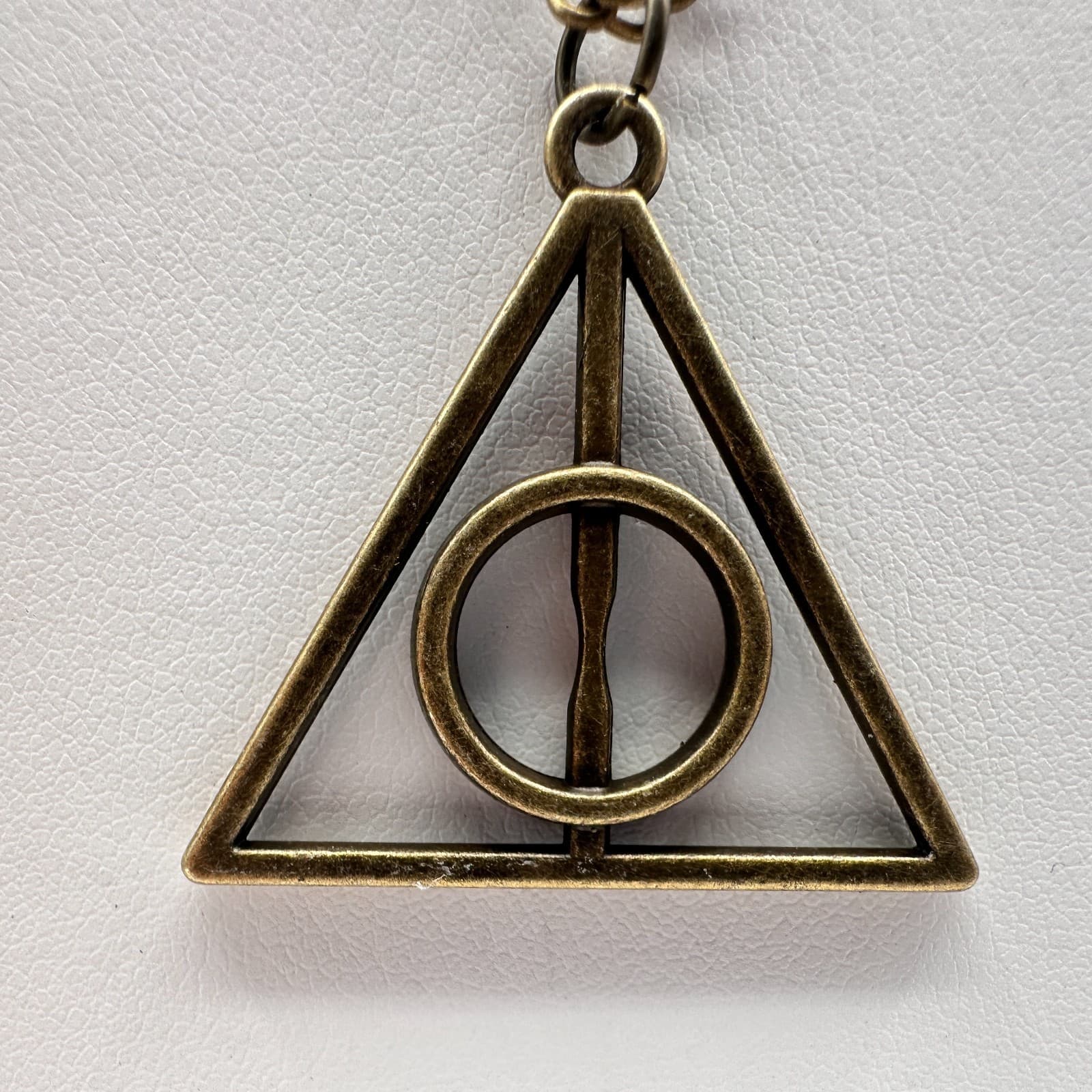 Vintage 90s Harry Potter Deathly Hallows Pendant Necklace Bronze Tone Jewelry - Thumbnail 3