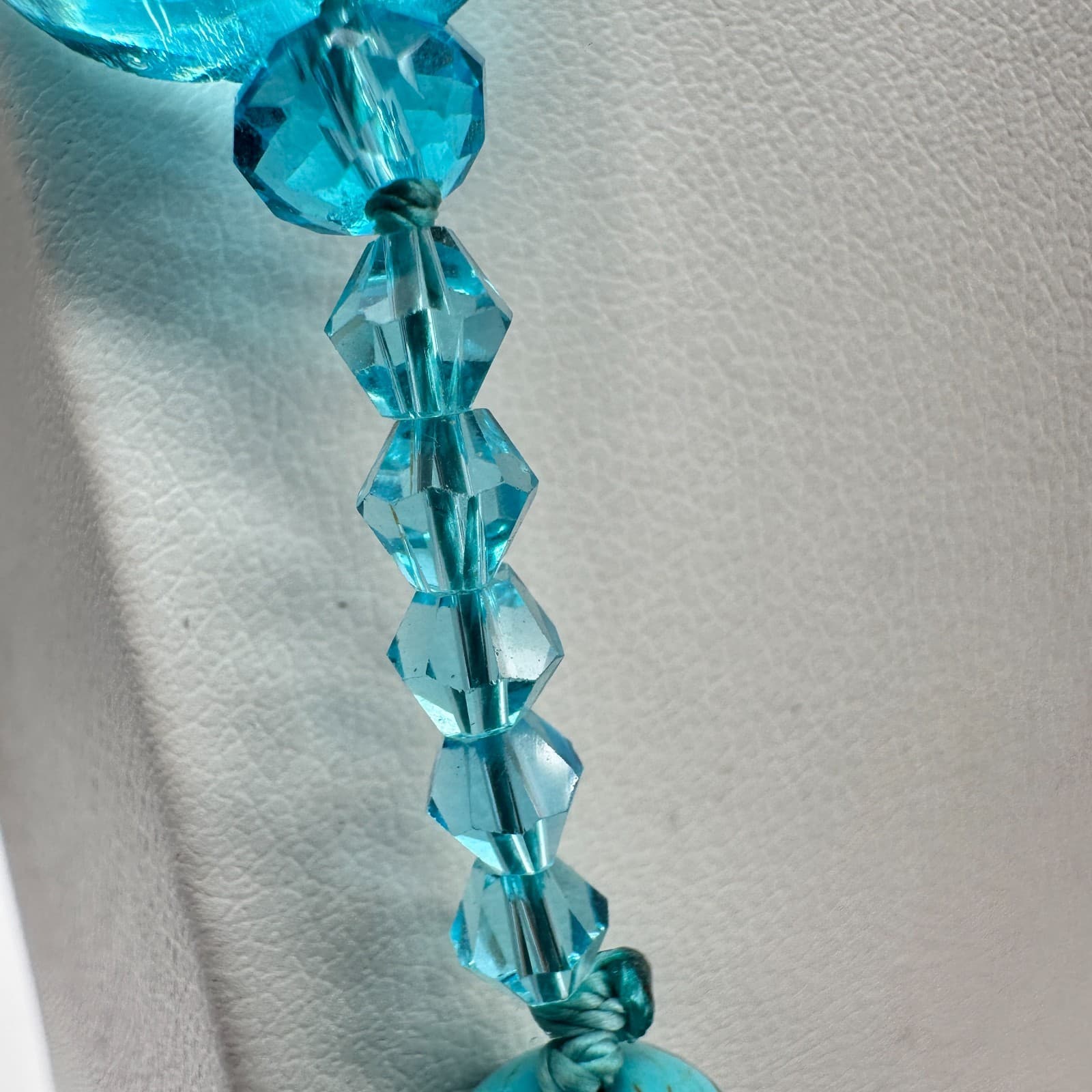 Vintage 90s Turquoise Howlite Beaded Necklace Blue Crystal Statement Jewelry - Thumbnail 6
