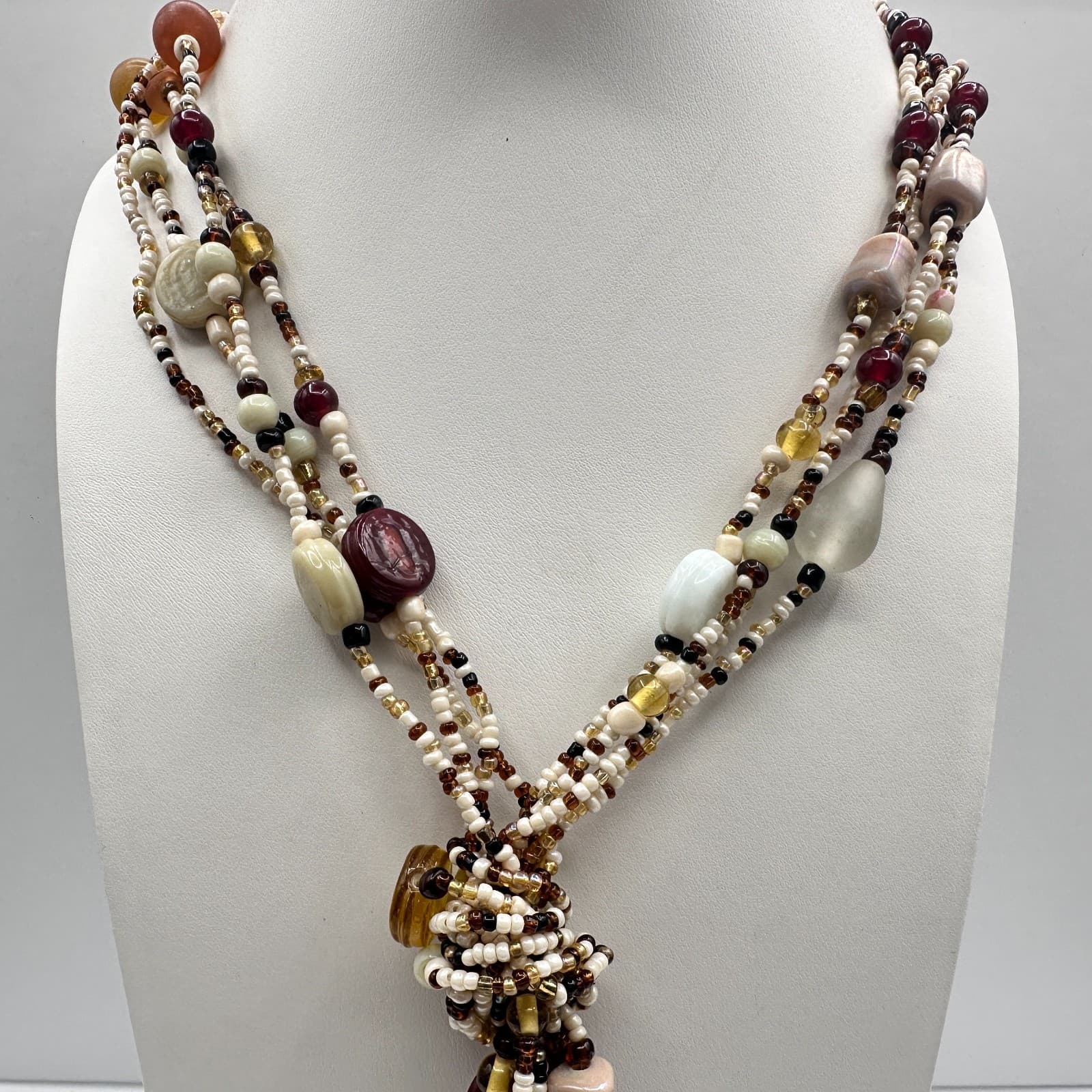 Vintage 90s Multi-Strand Beaded Dangling Tassels Necklace Boho Women's Jewelry - Thumbnail 5