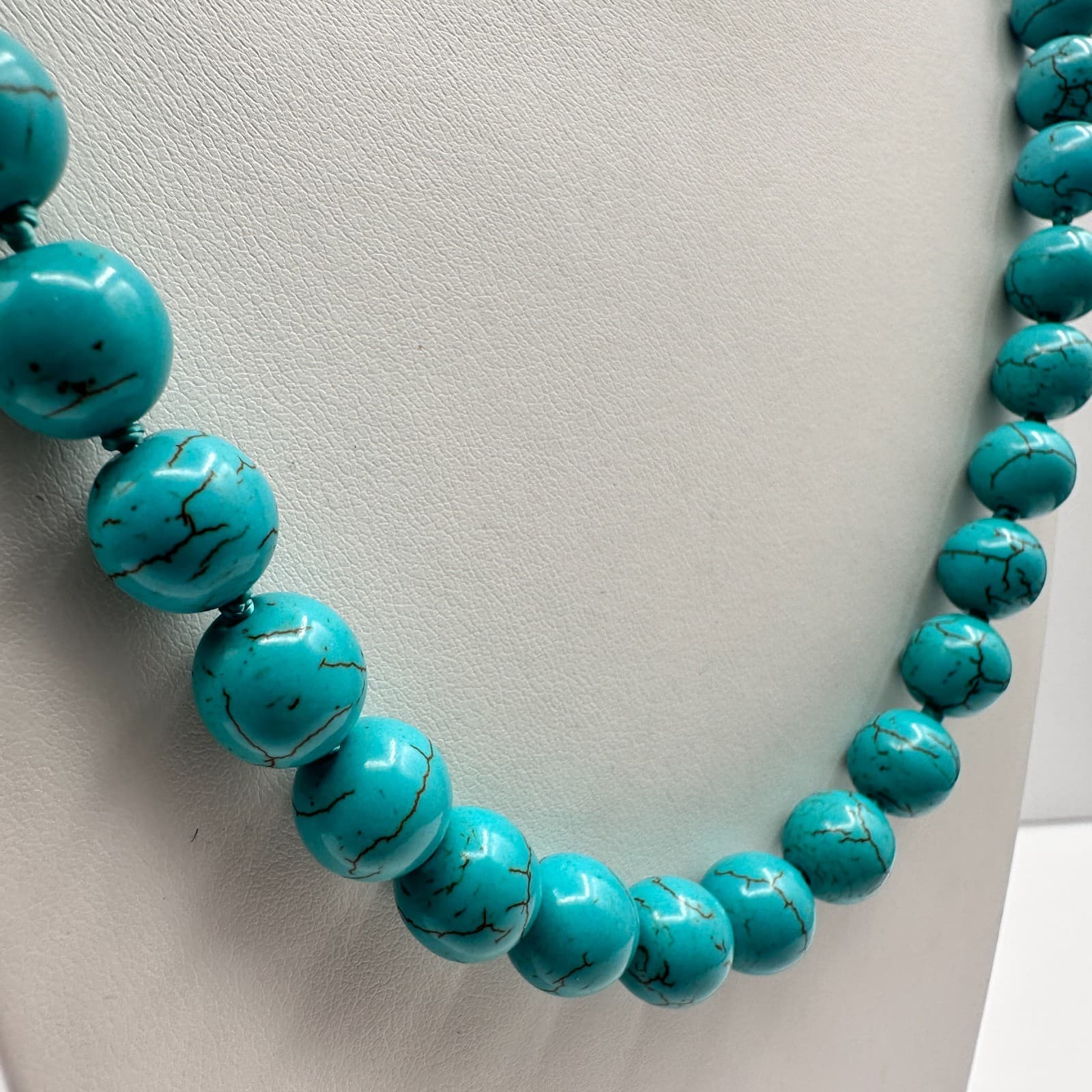 Vintage 90s Turquoise Howlite Beaded Necklace Blue Crystal Statement Jewelry - Thumbnail 2