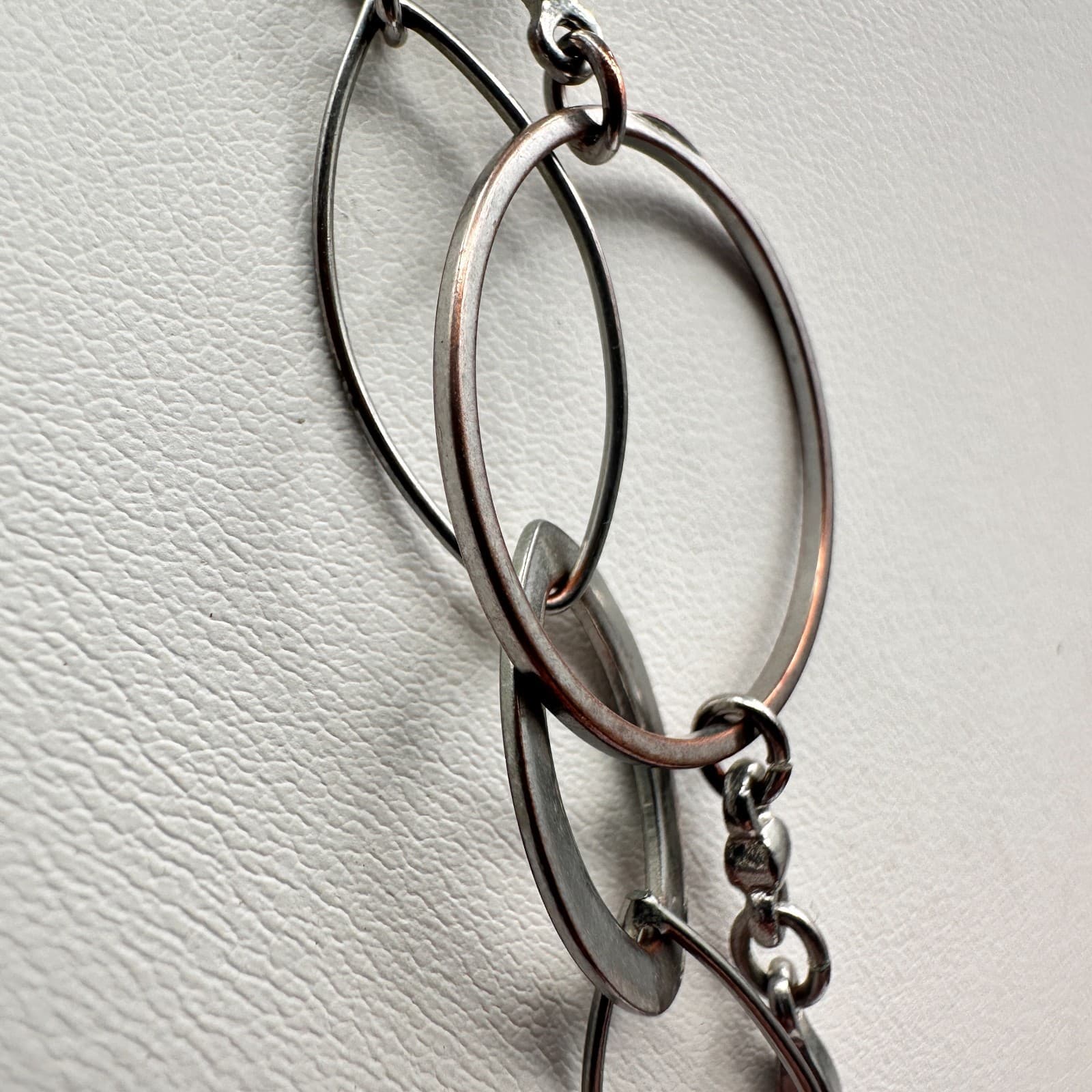 Vintage Y2K Silver Tone Multi Stand Link Necklace Geometric Circle Oval Chain - Thumbnail 4