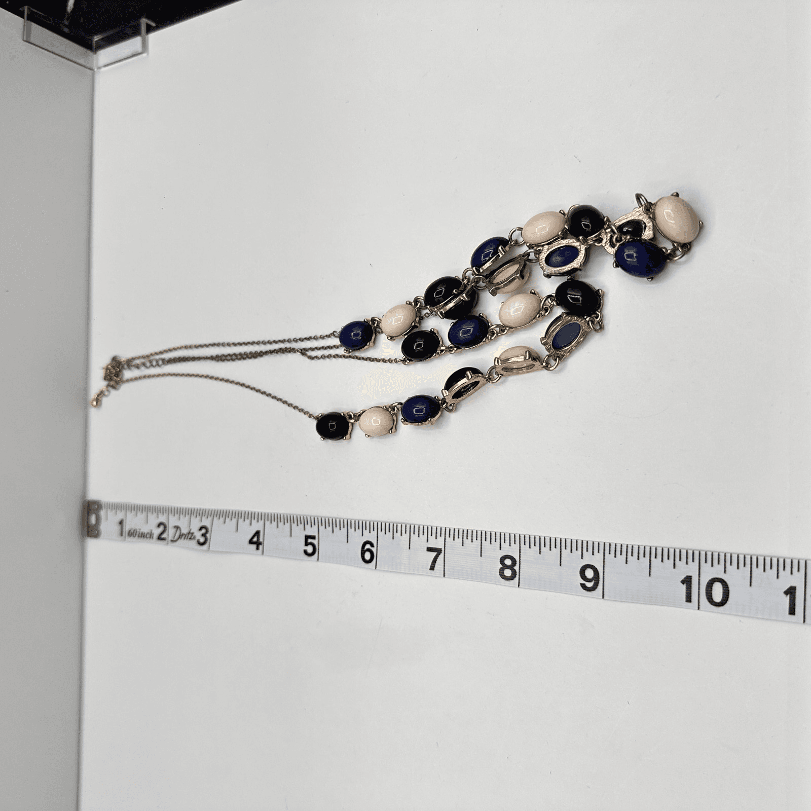 Vintage 90s Double Stand Gold Tone Cabochon Stone Necklace Retro Women's Jewelry - Thumbnail 6