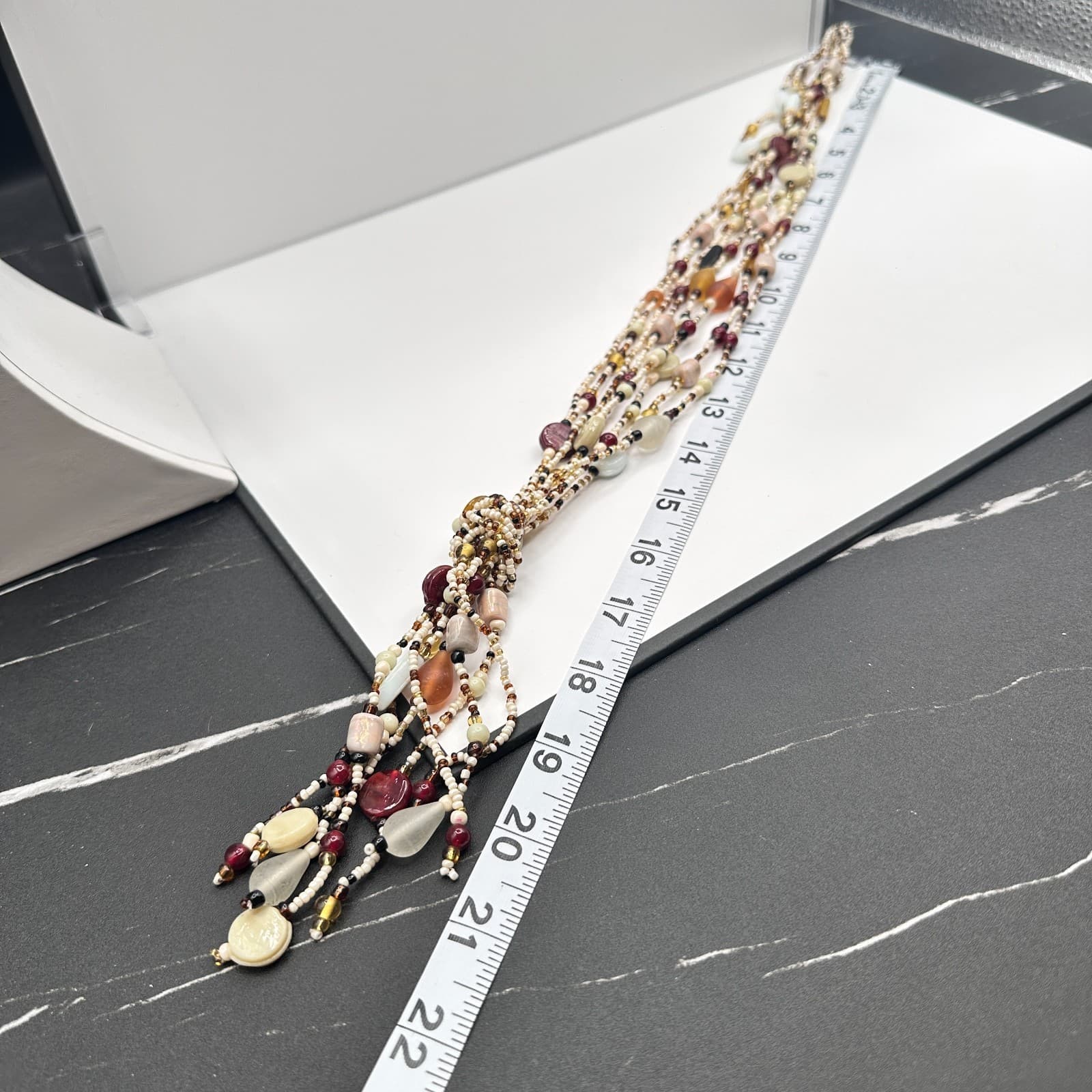 Vintage 90s Multi-Strand Beaded Dangling Tassels Necklace Boho Women's Jewelry - Thumbnail 11