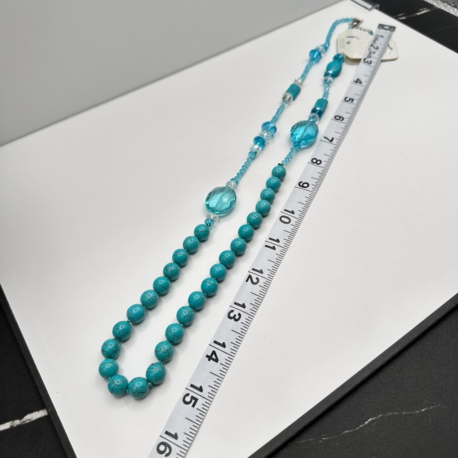 Vintage 90s Turquoise Howlite Beaded Necklace Blue Crystal Statement Jewelry - Thumbnail 8