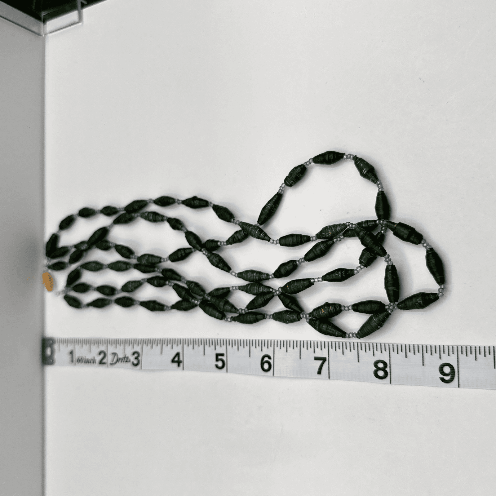 Vintage 90s Boho Multi-Strand Paper Bead Necklace Green Blue Statement Jewelry - Thumbnail 9