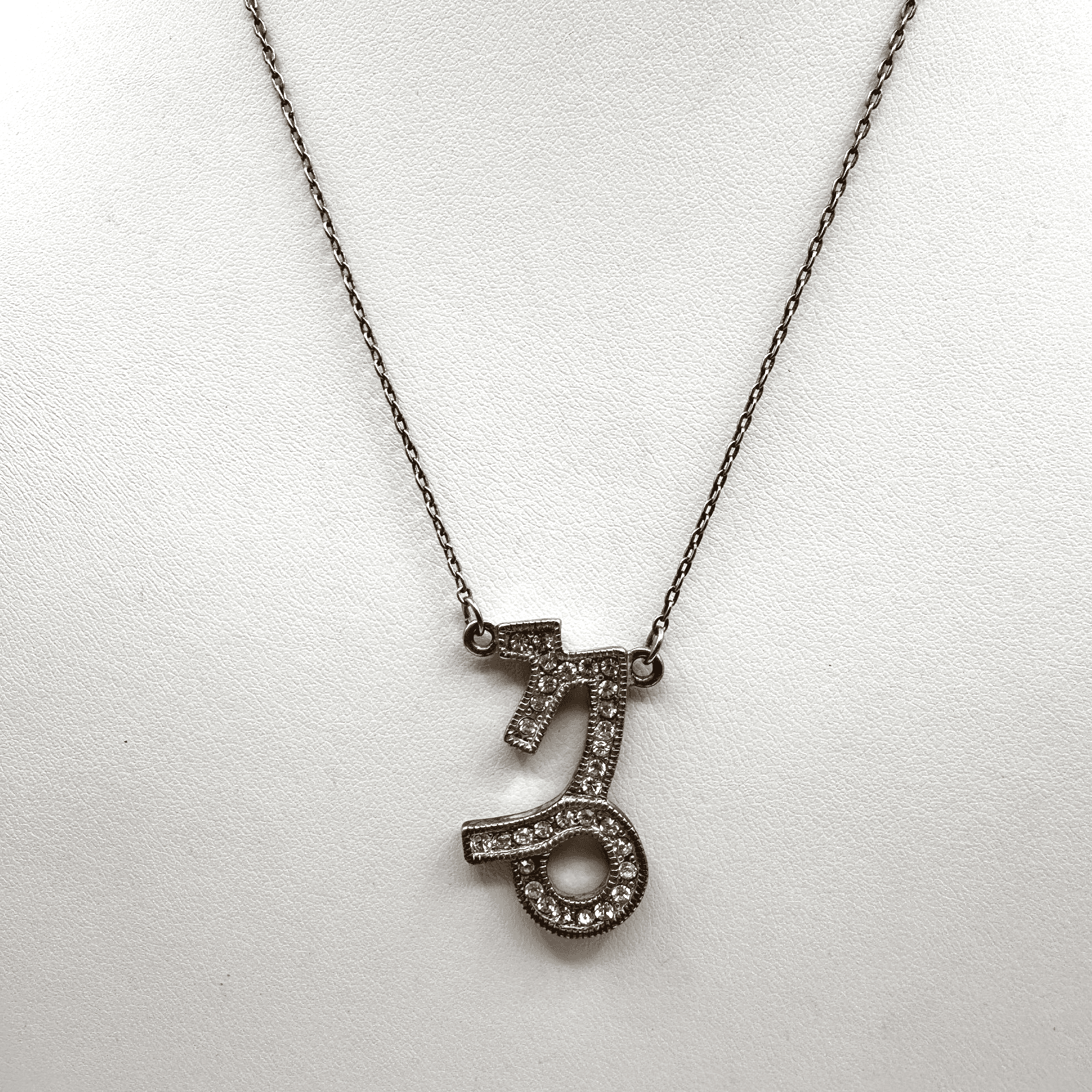Vintage 90s Capricorn Zodiac Pendant Necklace Silver Tone Clear Rhinestones Boho - Image 1