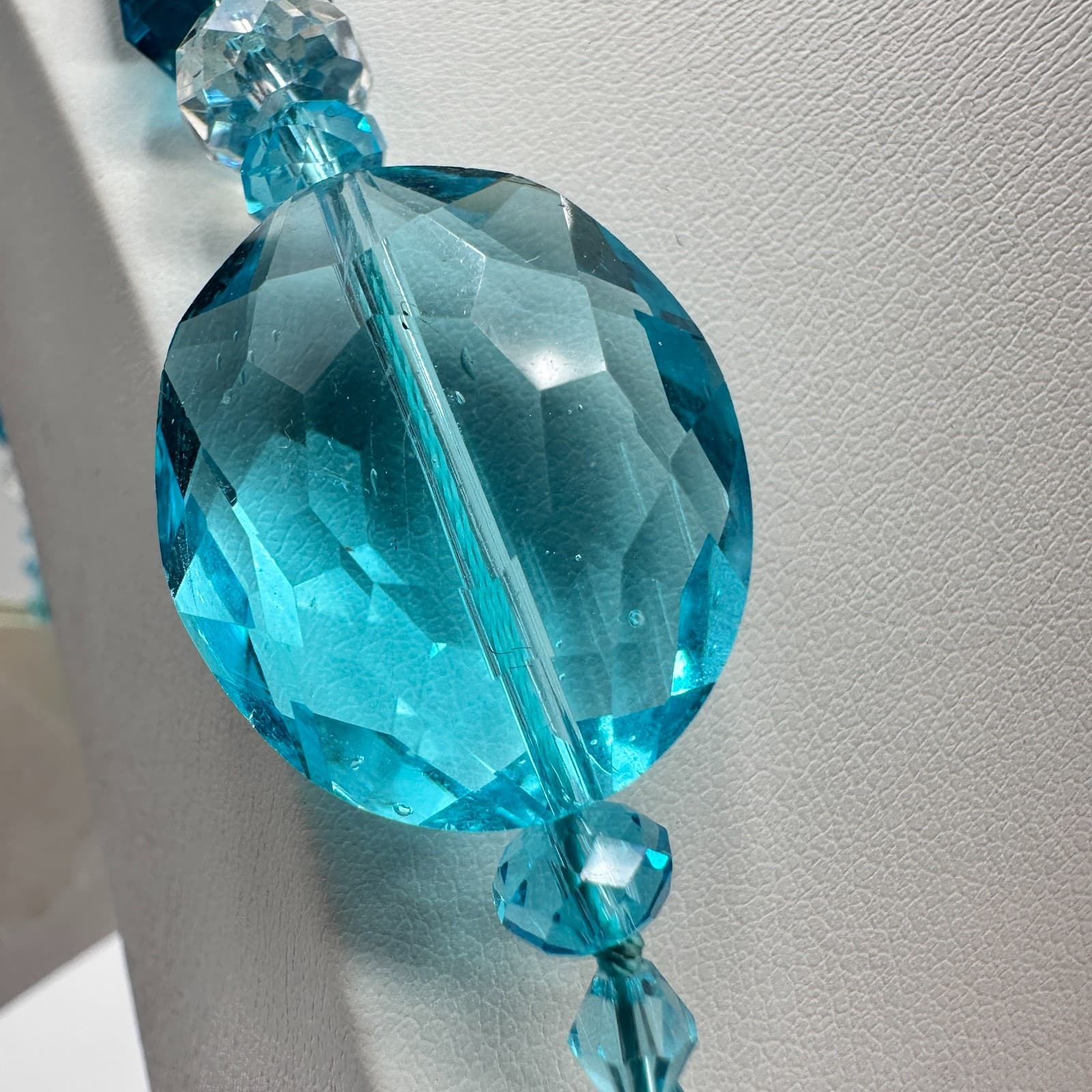 Vintage 90s Turquoise Howlite Beaded Necklace Blue Crystal Statement Jewelry - Thumbnail 5