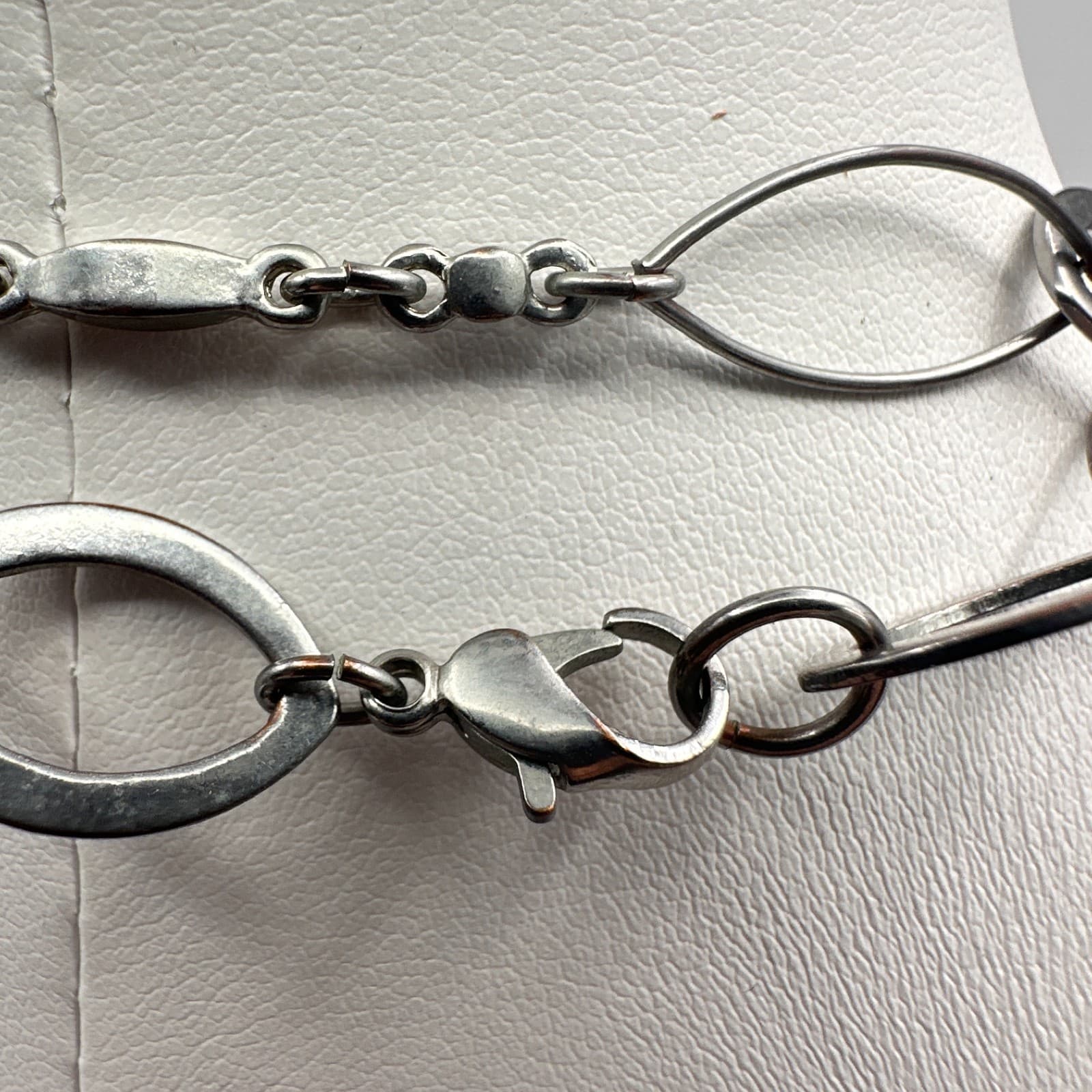 Vintage Y2K Silver Tone Multi Stand Link Necklace Geometric Circle Oval Chain - Thumbnail 8