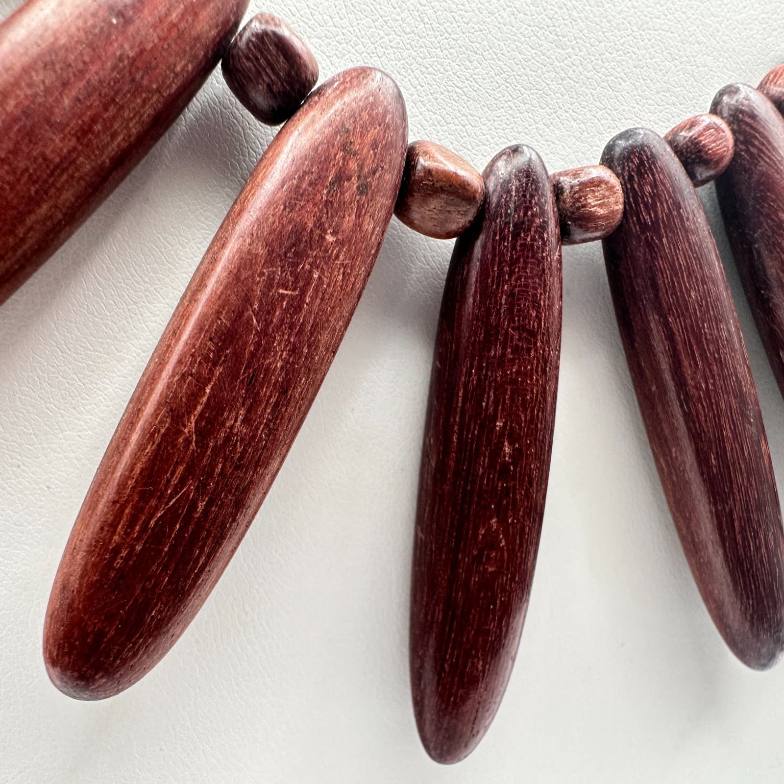 Vintage 90s Wood Spike Necklace Brown Beaded Boho Tribal Fringe Necklace Jewelry - Thumbnail 3