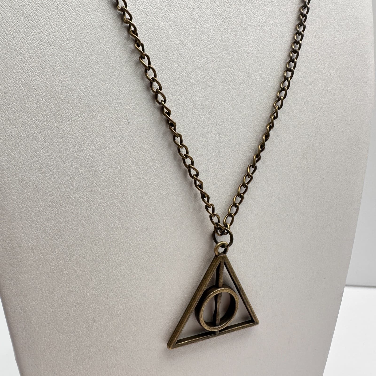 Vintage 90s Harry Potter Deathly Hallows Pendant Necklace Bronze Tone Jewelry - Thumbnail 5