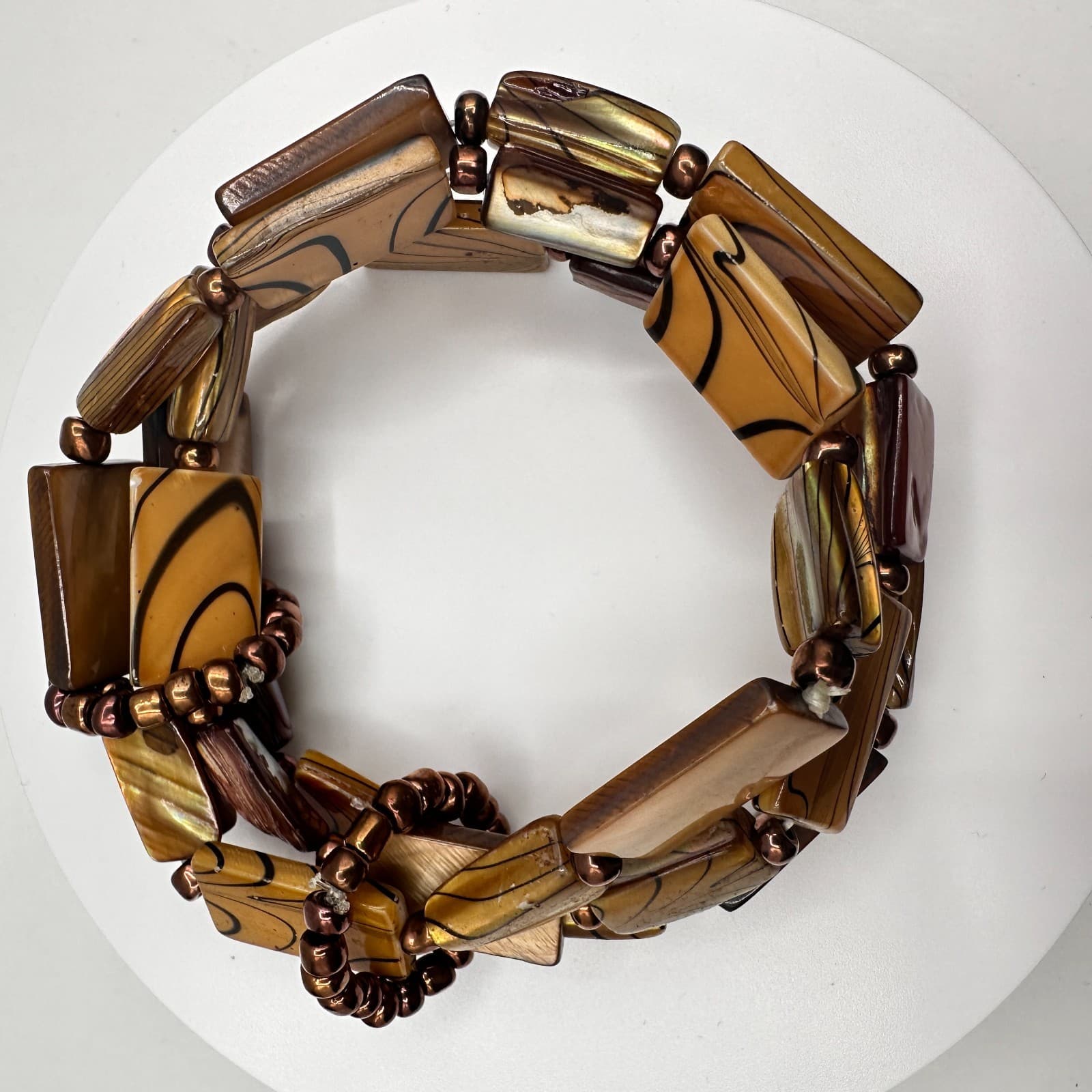 Vintage 90s Multi-Stand Stretch Bracelet Beads Chunky Boho Women's Jewelry - Thumbnail 5