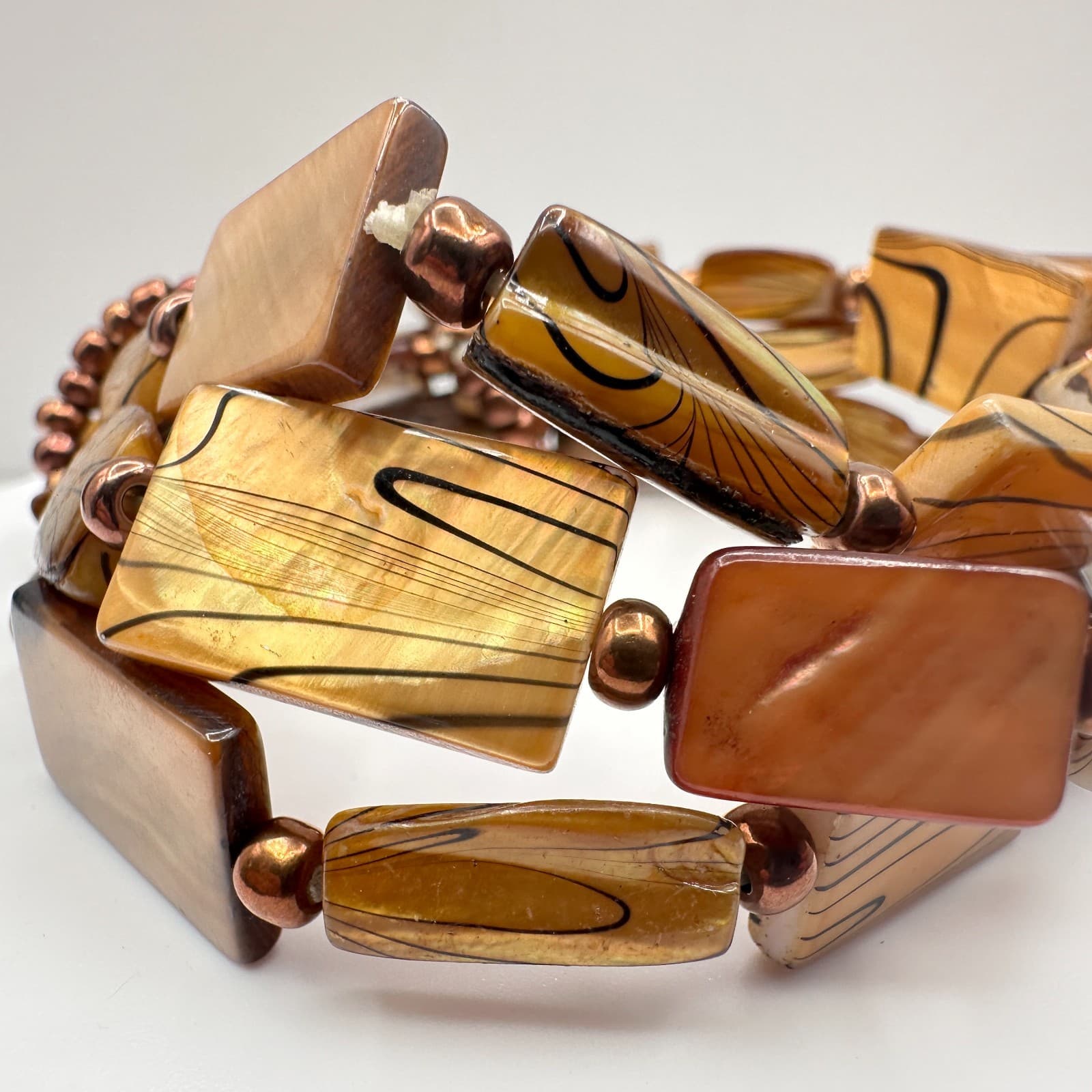 Vintage 90s Multi-Stand Stretch Bracelet Beads Chunky Boho Women's Jewelry - Thumbnail 2