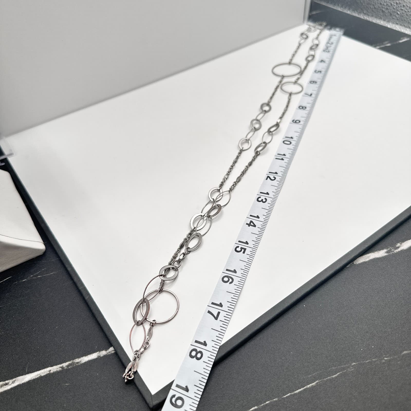 Vintage Y2K Silver Tone Multi Stand Link Necklace Geometric Circle Oval Chain - Thumbnail 9