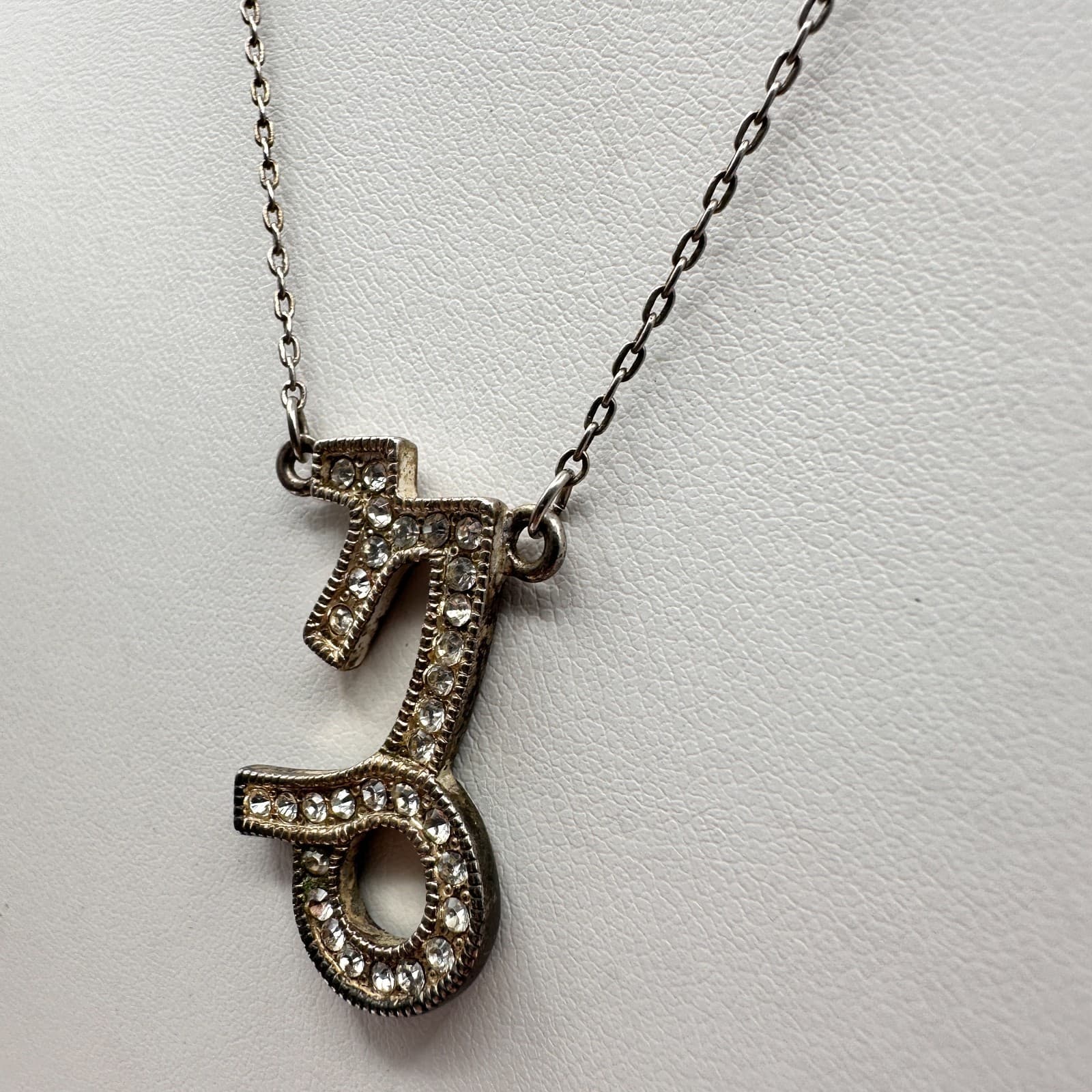 Vintage 90s Capricorn Zodiac Pendant Necklace Silver Tone Clear Rhinestones Boho - Thumbnail 6