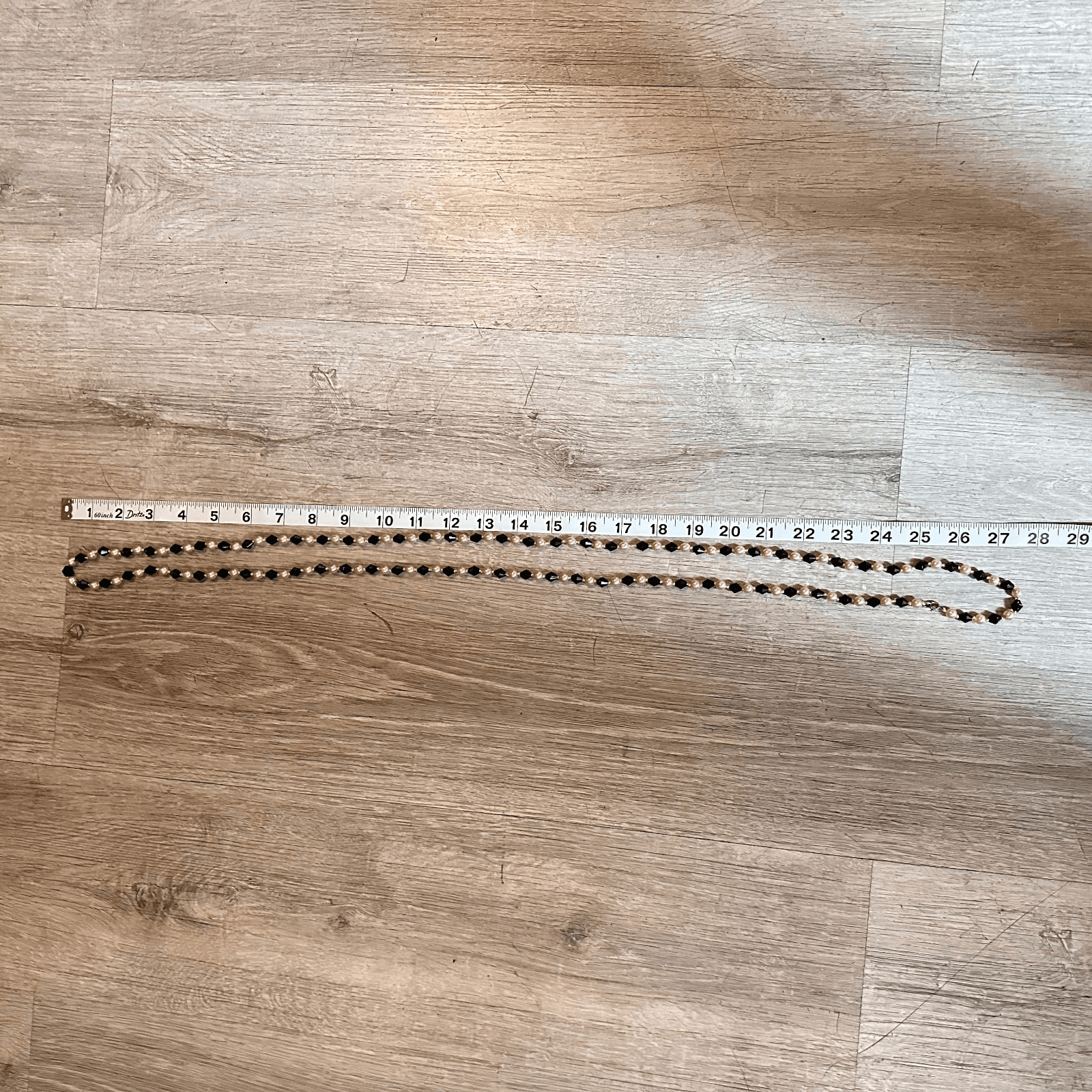 Vintage 90s Pink Faux Pearl Black Faceted Bead Double Strand Necklace Jewelry - Thumbnail 9