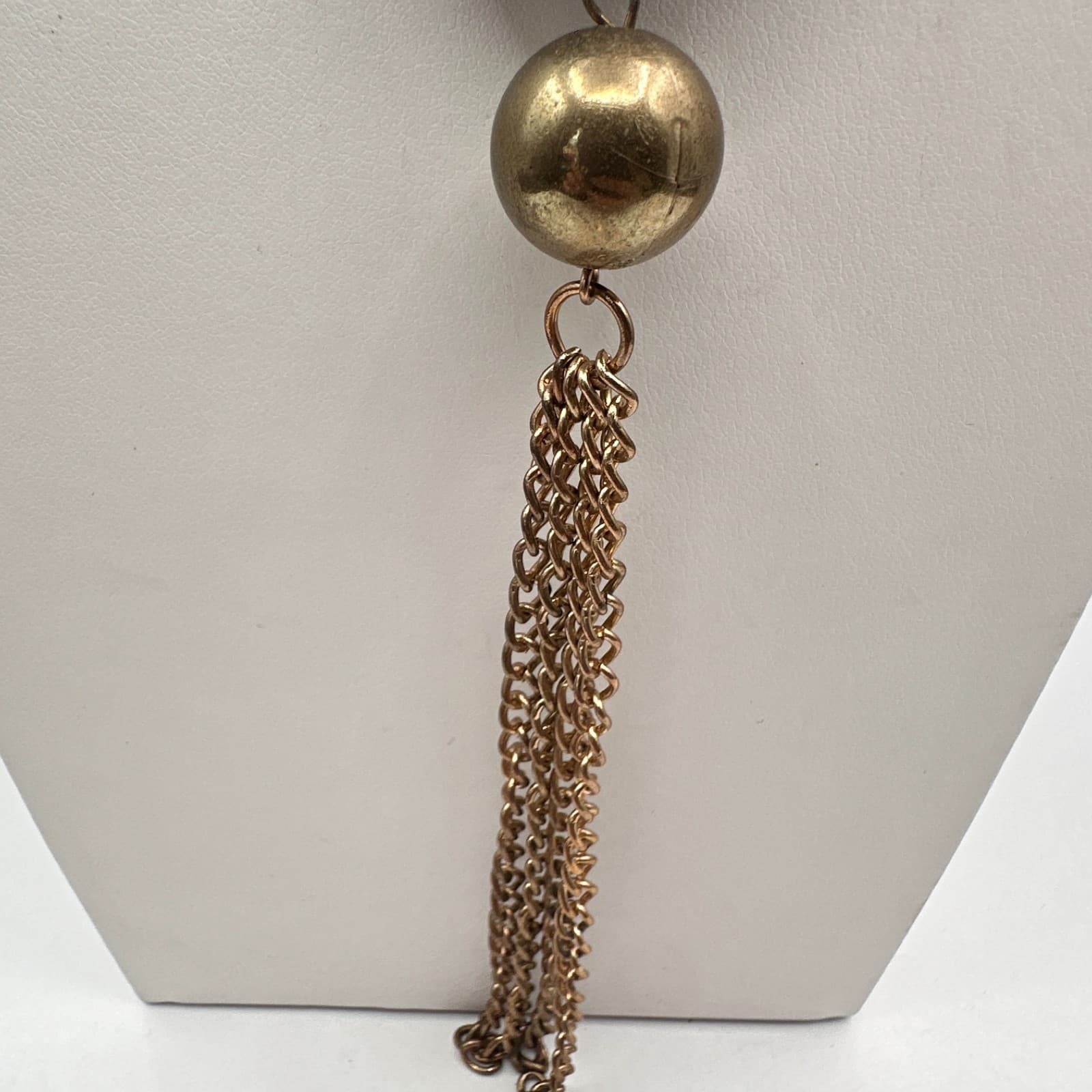 Vintage Y2K Statement Tassel Necklace Black Onyx Beads Bronze Gold Tone Jewelry - Thumbnail 8