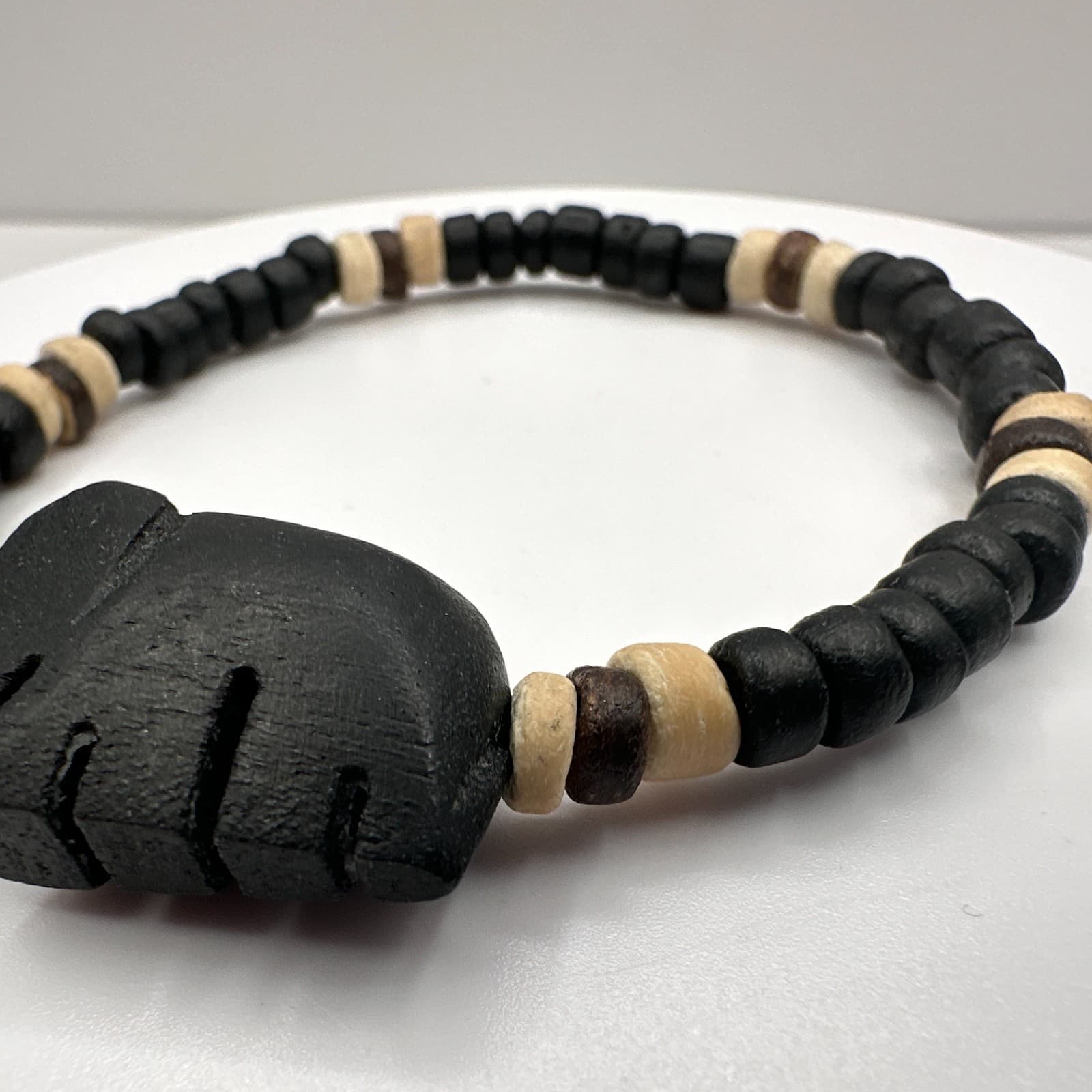 Vintage Y2K Wooden Elephant Charm Bracelet Beaded Boho Women's Classic Jewelry - Thumbnail 3