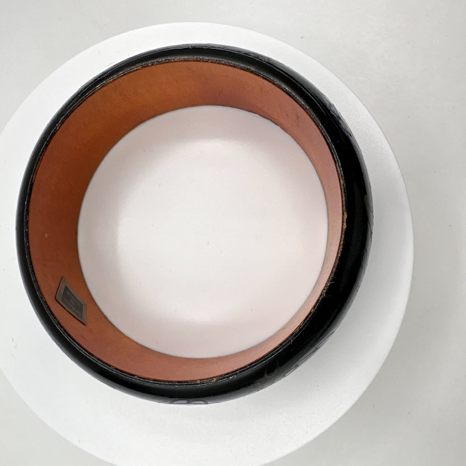 Vintage 90s Wooded Slip-on Bracelet Floral Pattern Boho Women's Classic Jewelry - Thumbnail 6