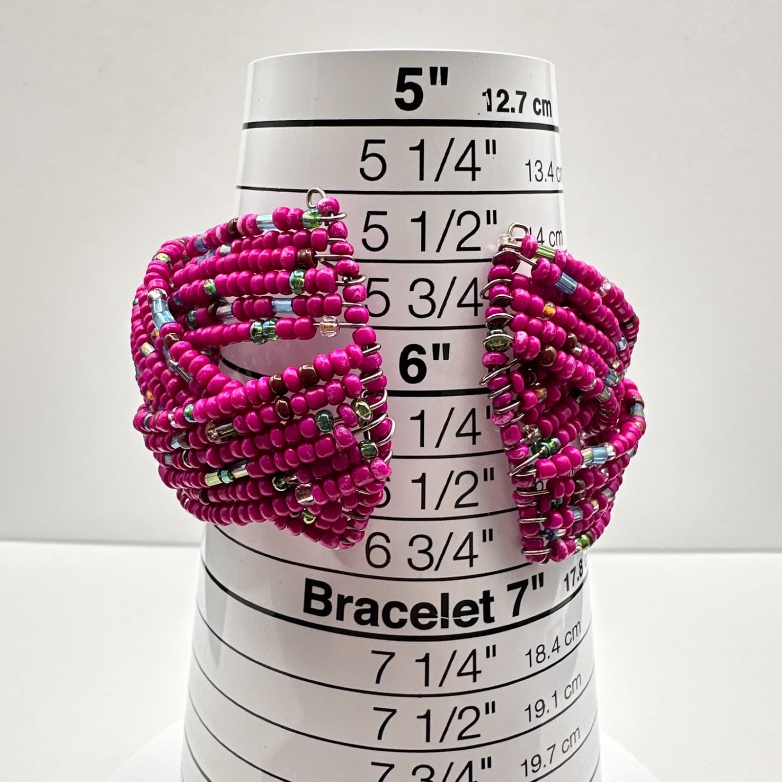 Vintage 90s Beaded Multi Strand Adjustable Stretch Cord Wrap Women's Bracelet - Thumbnail 7
