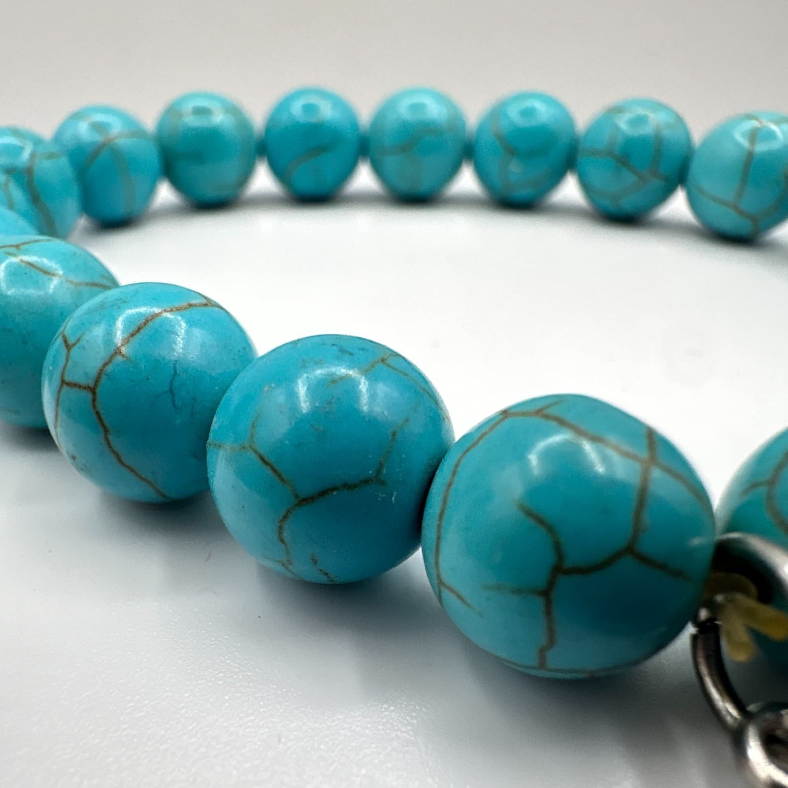 Vintage 90s Turquoise Bead Bracelet Charms Cross Christ Quote Rhinestone Jewelry - Thumbnail 6