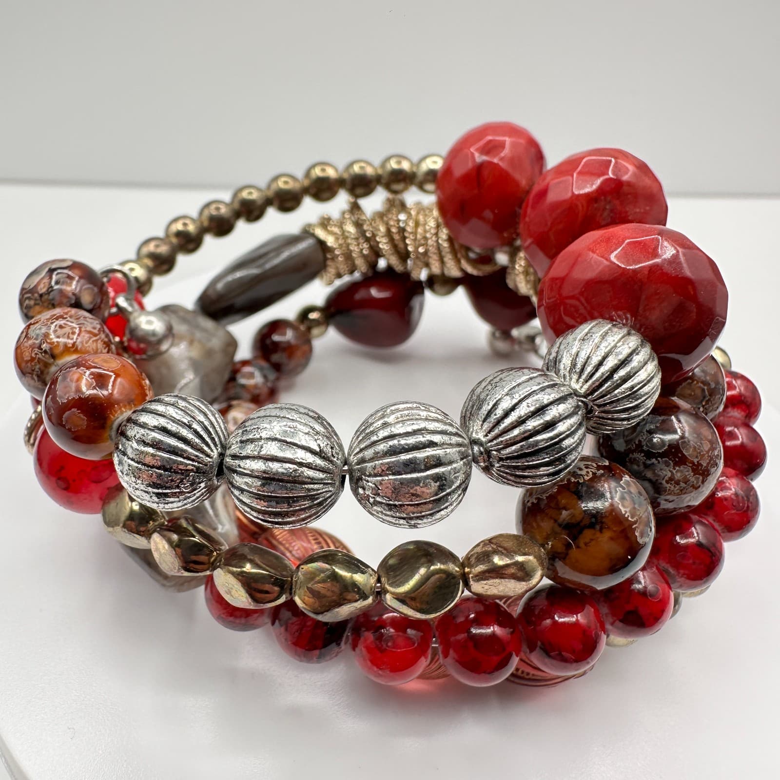 Vintage 90s Boho Multi-Strand Wrap Stretch Bracelet Beaded Women's Jewelry - Thumbnail 7