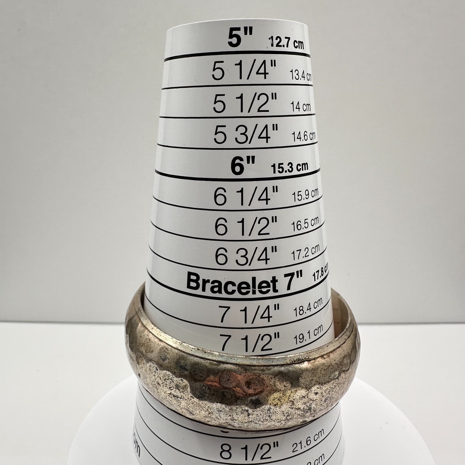 Vintage 90s Solid Brass Bracelet Silver Tone Hammered Women's Classic Jewelry - Thumbnail 9