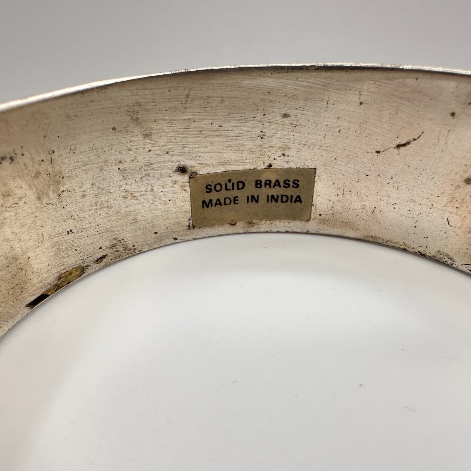 Vintage 90s Solid Brass Bracelet Silver Tone Hammered Women's Classic Jewelry - Thumbnail 7