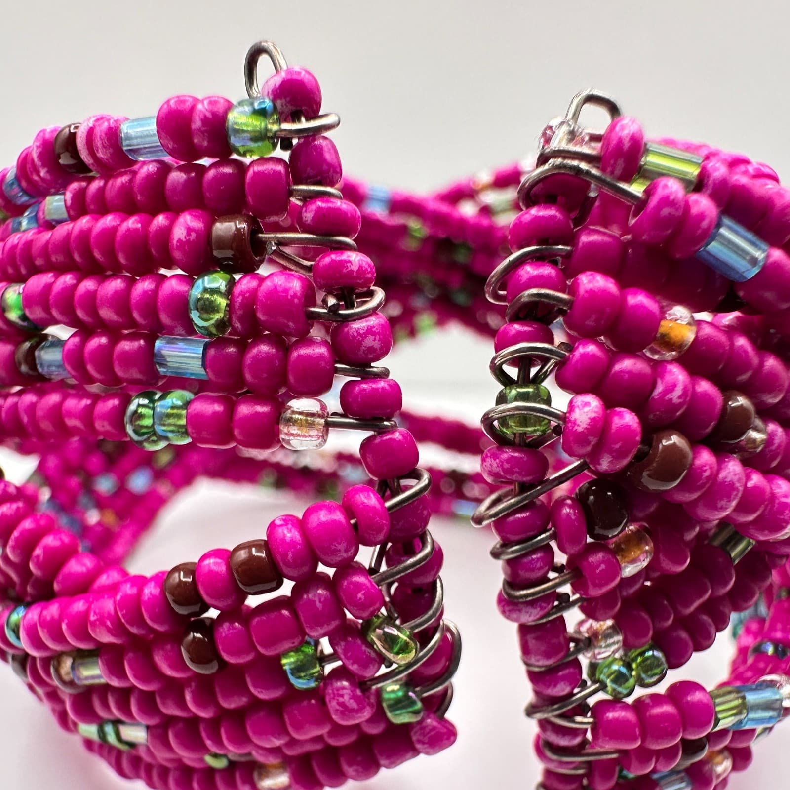 Vintage 90s Beaded Multi Strand Adjustable Stretch Cord Wrap Women's Bracelet - Thumbnail 3