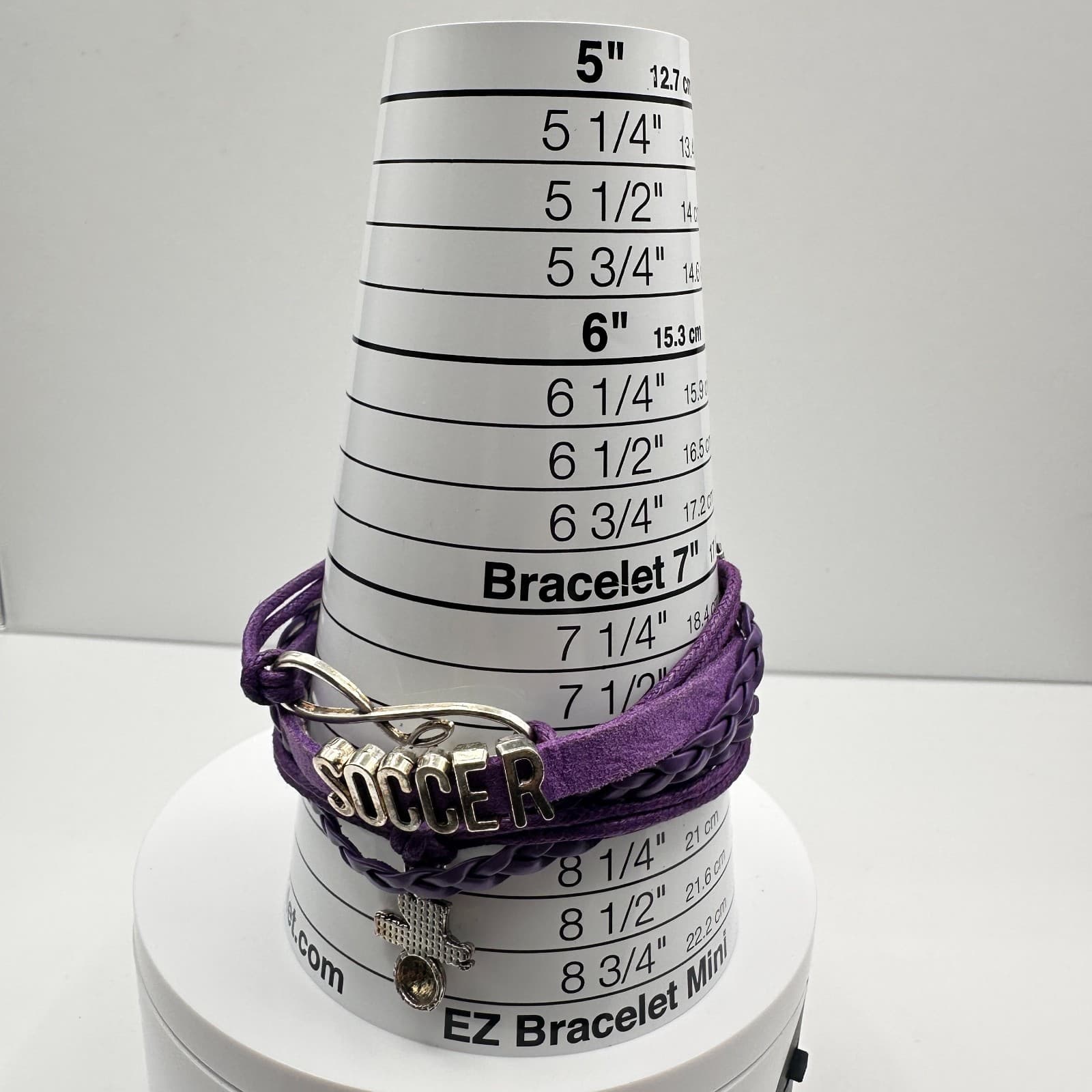 Vintage 90s Purple Leather Soccer Bracelet Infinity Love Sports Charm Adjustable - Thumbnail 10